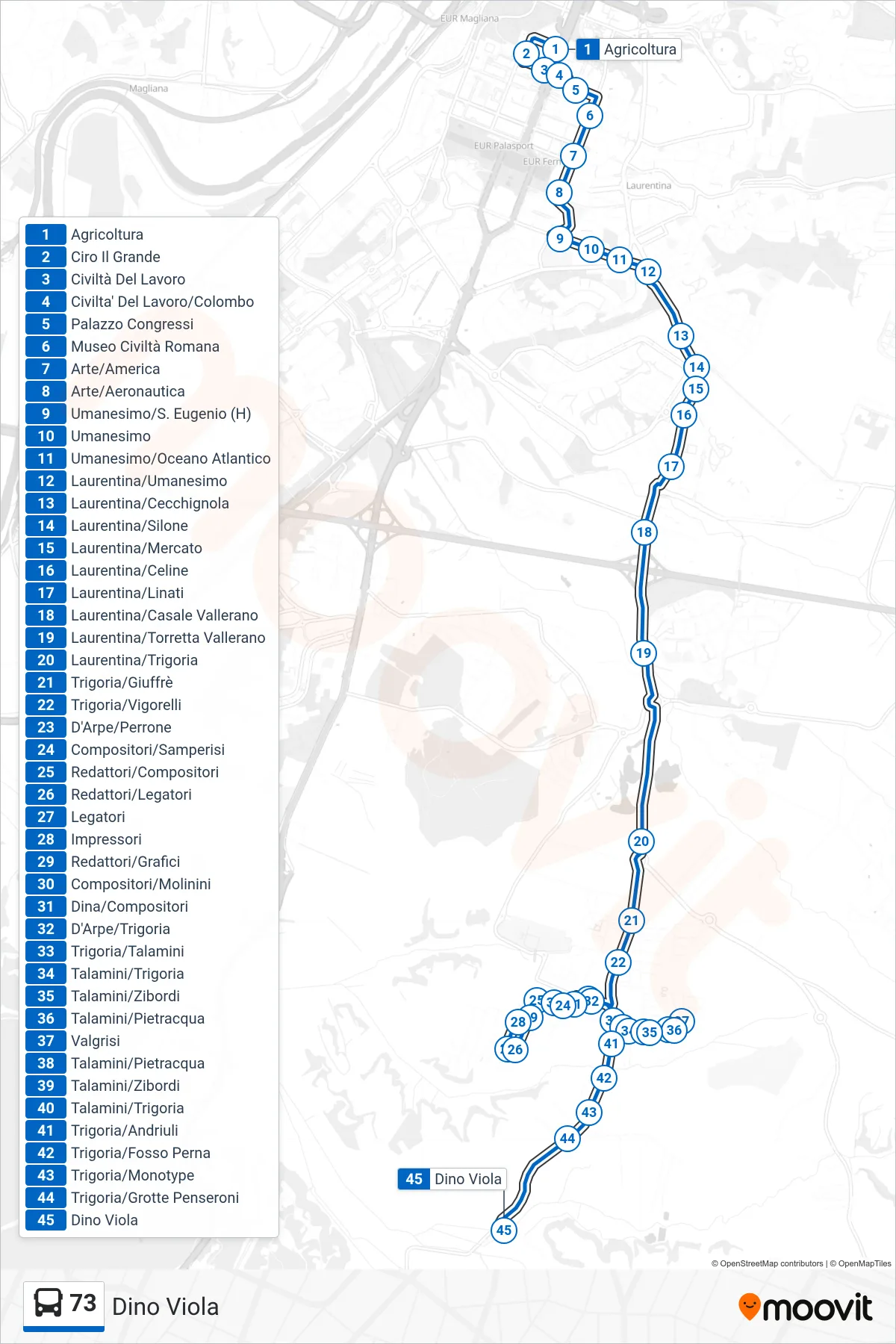 Linea 73 bus (Dino Viola) - Percorsi e fermate sulla mappa