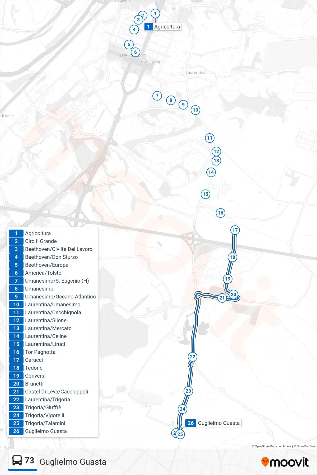 Linea 73 bus (Guglielmo Guasta) - Percorsi e fermate sulla mappa