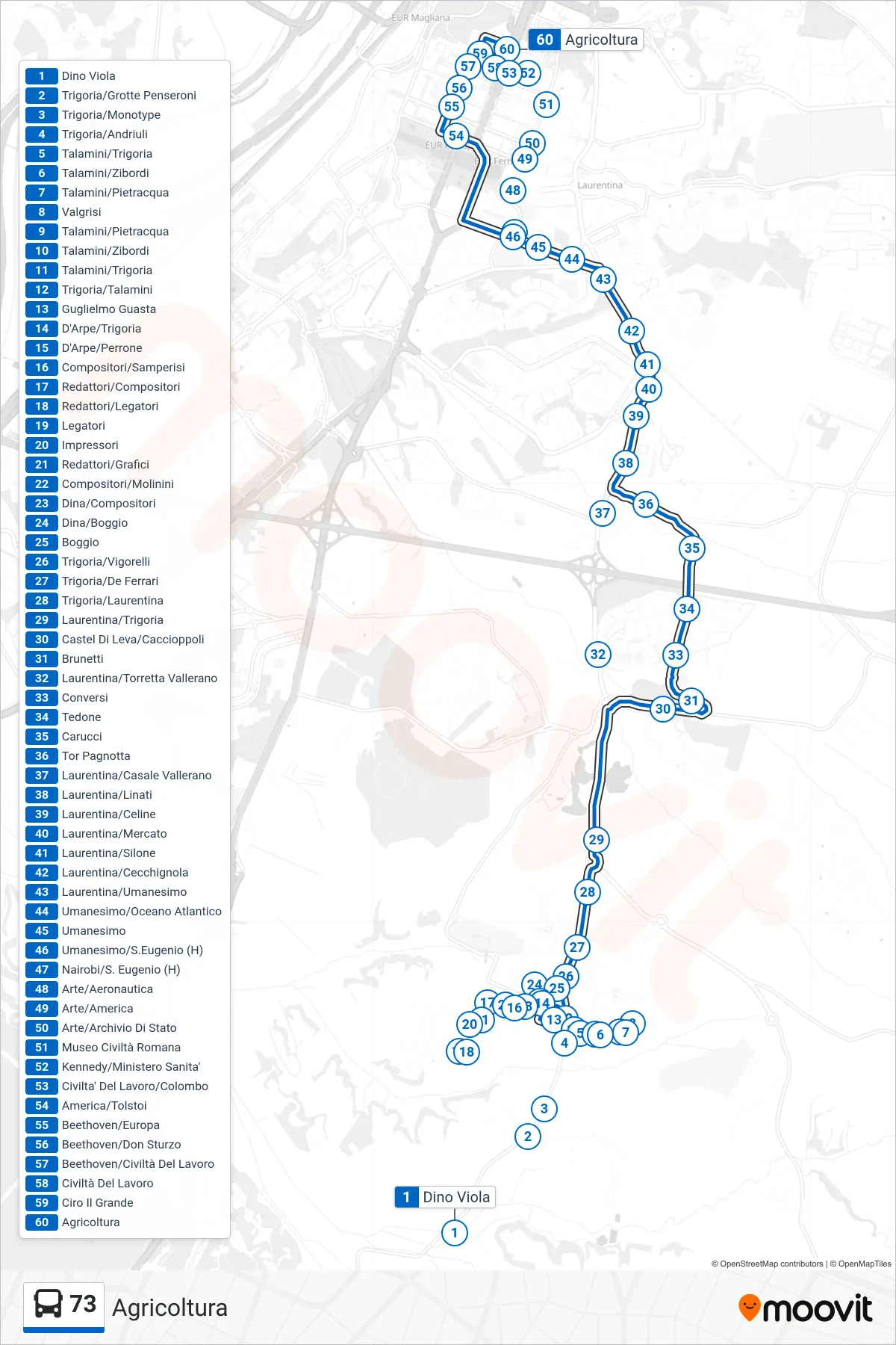 Linea 73 bus (Agricoltura) - Percorsi e fermate sulla mappa