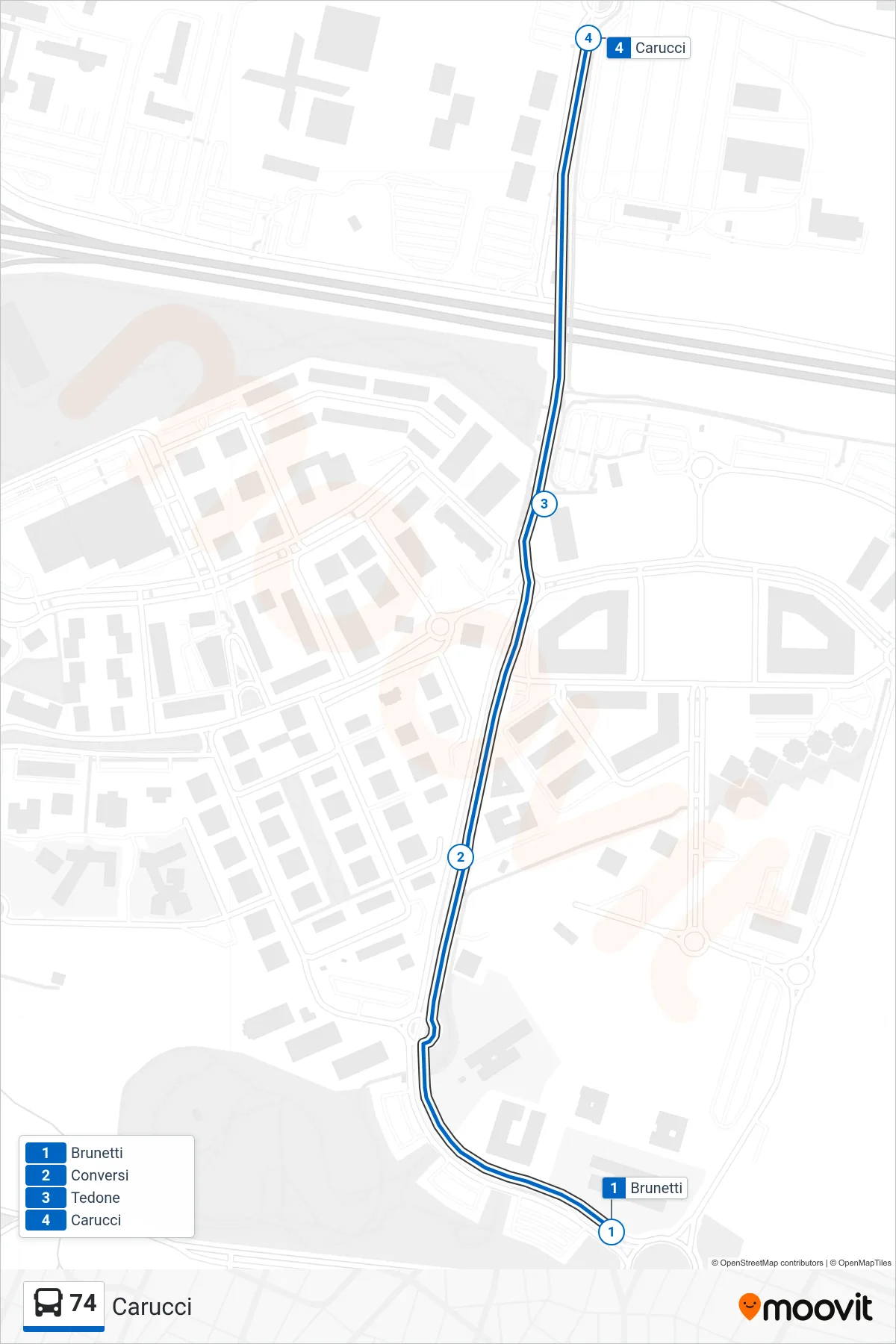 Linea 74 bus (Carucci) - Percorsi e fermate sulla mappa