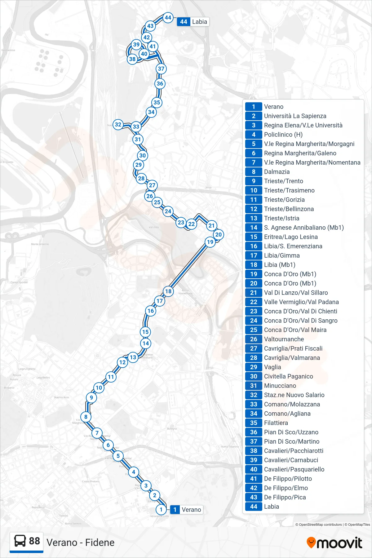 Linea 88 bus (Labia) - Percorsi e fermate sulla mappa