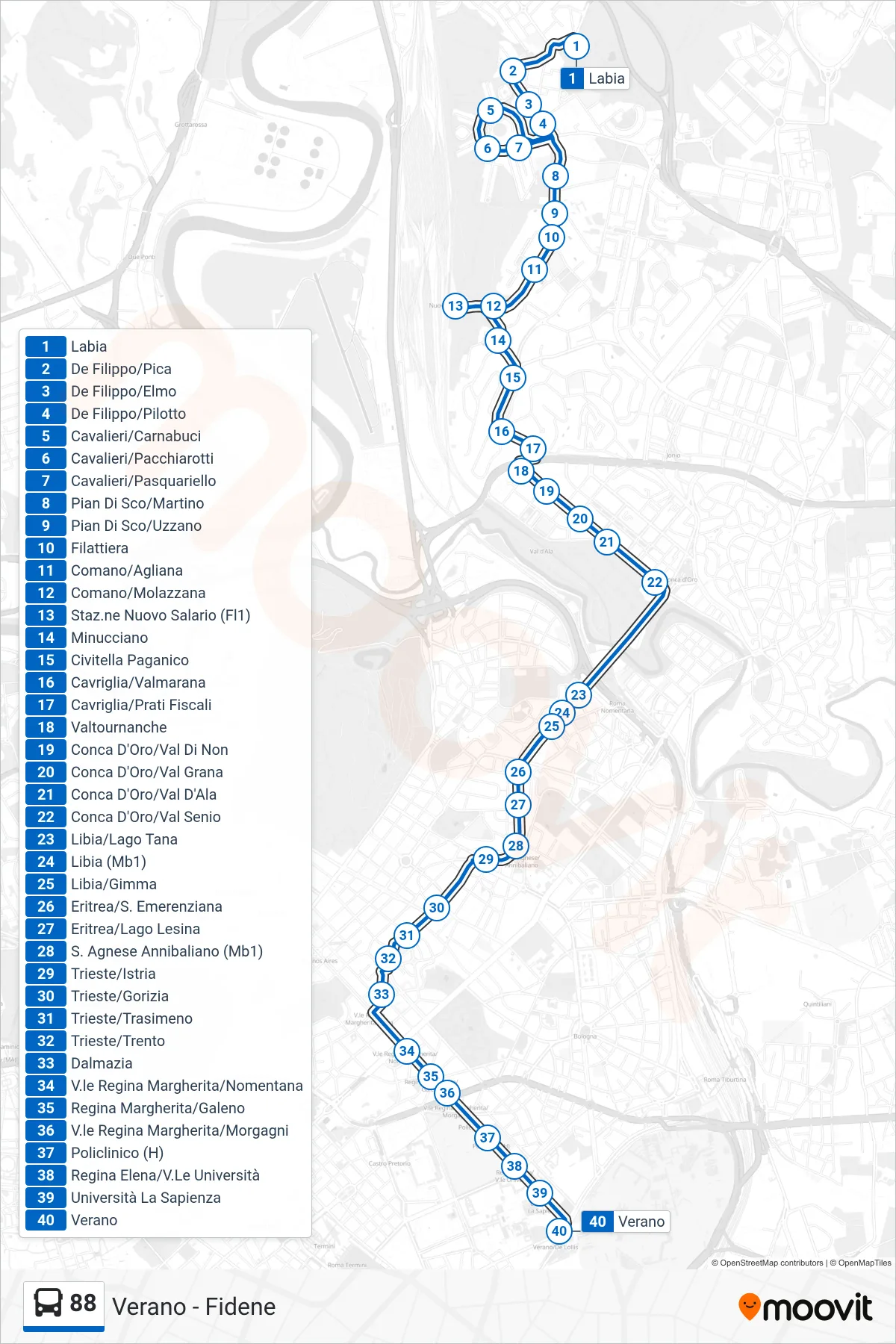 Linea 88 bus (Verano) - Percorsi e fermate sulla mappa