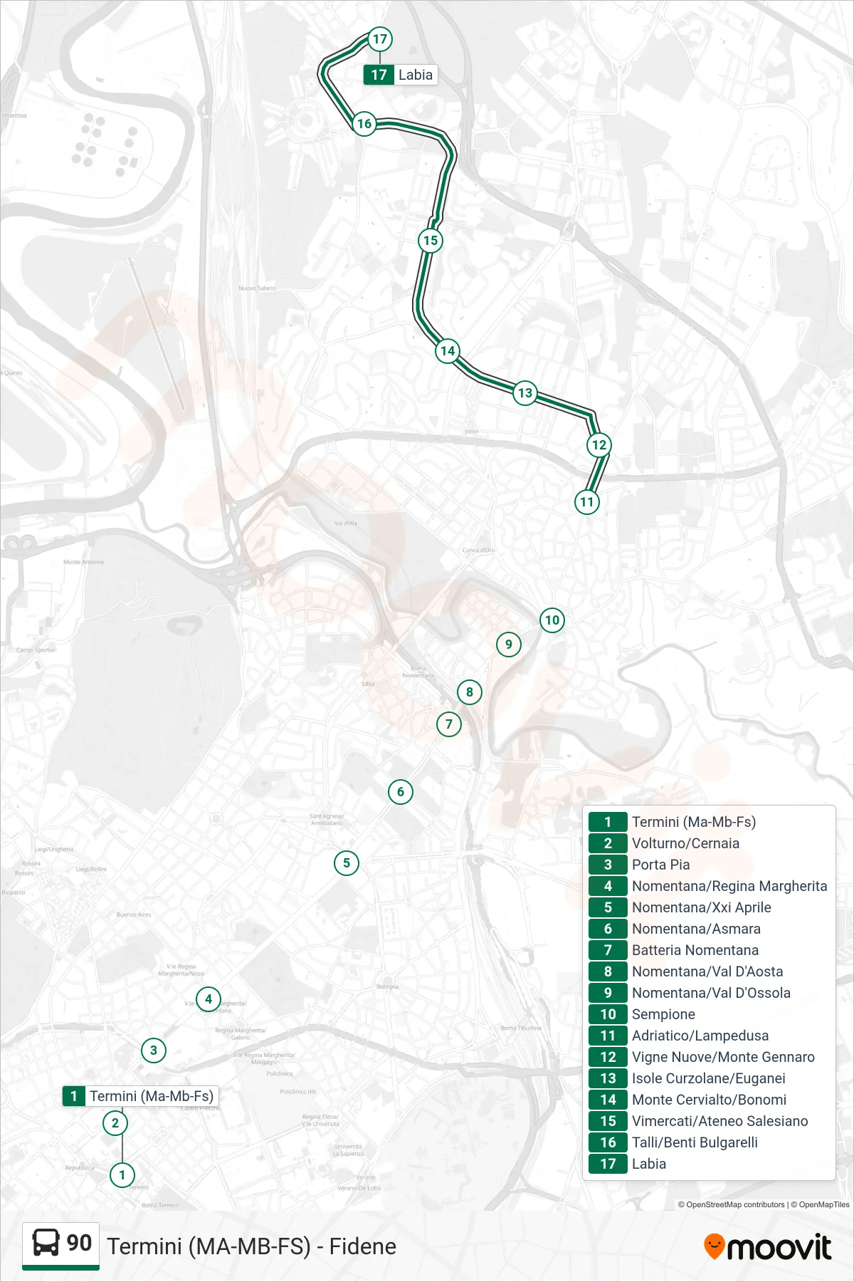 Linea 90 bus (Labia) - Percorsi e fermate sulla mappa