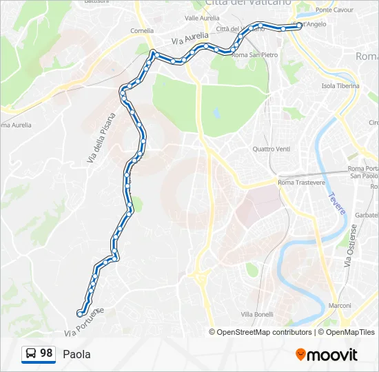 Percorso linea bus 98