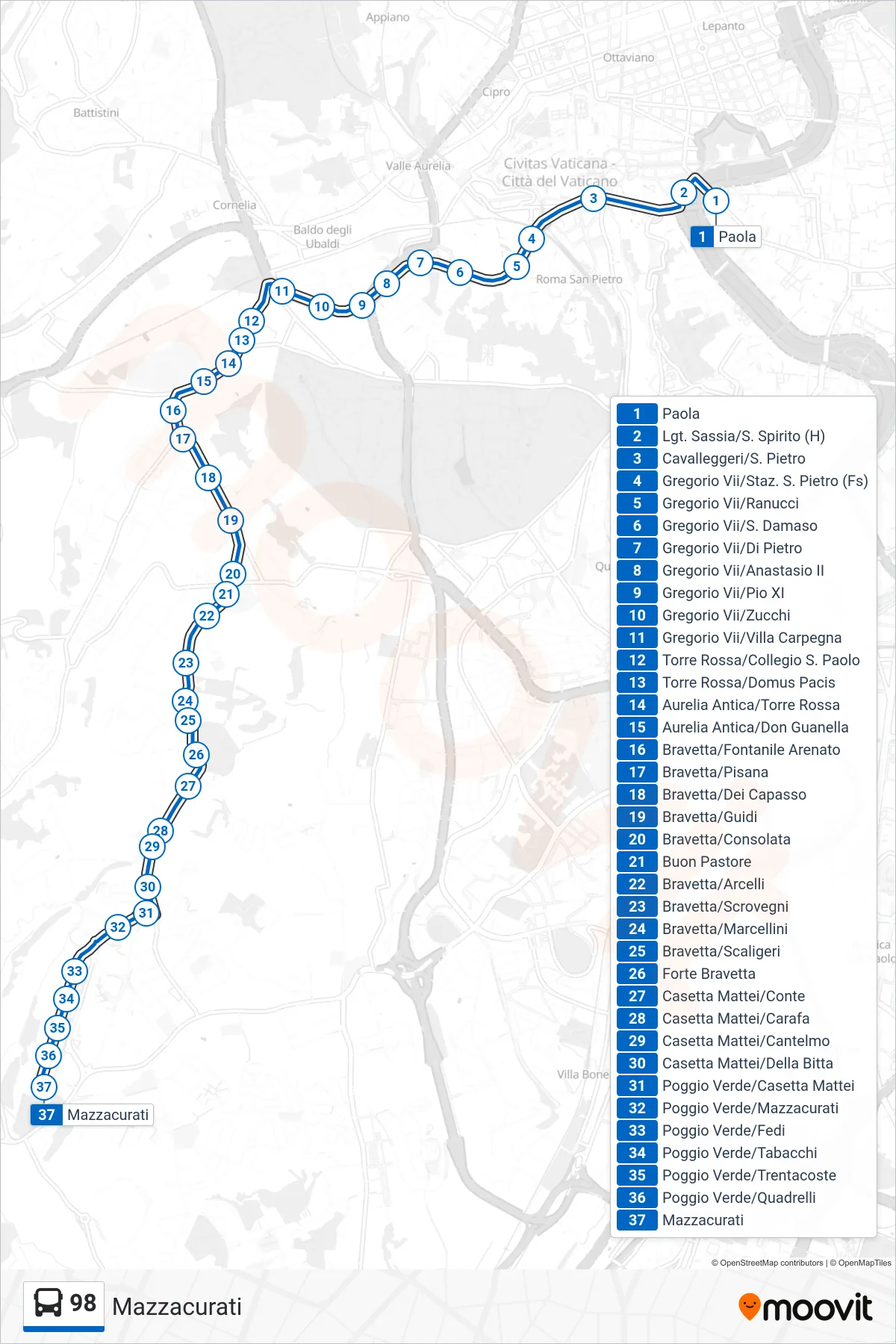 Linea 98  bus (Mazzacurati) - Percorsi e fermate sulla mappa