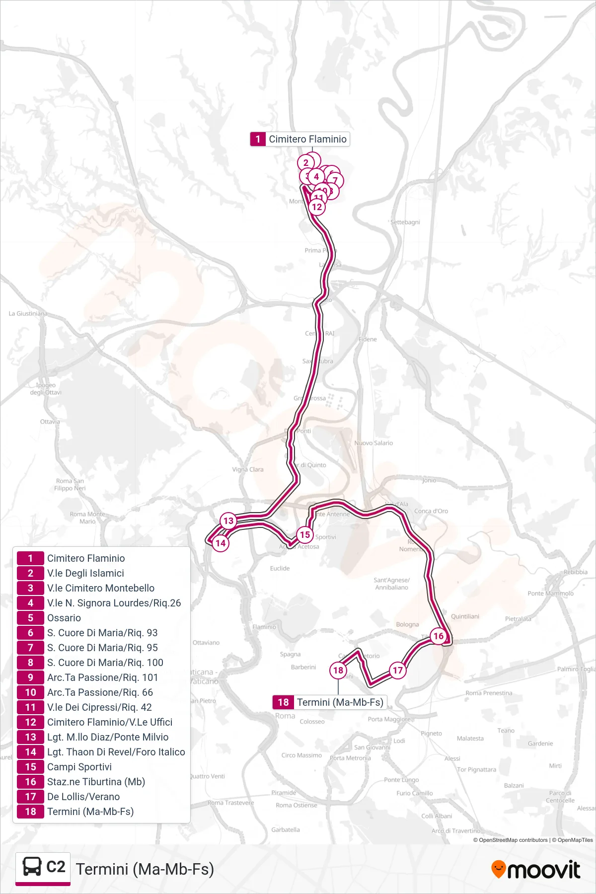 Linea C2 bus (Termini (Ma-Mb-Fs)) - Percorsi e fermate sulla mappa