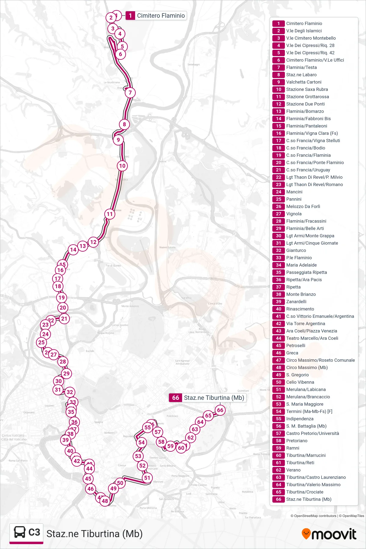 Linea C3 bus (Staz.ne Tiburtina (Mb)) - Percorsi e fermate sulla mappa