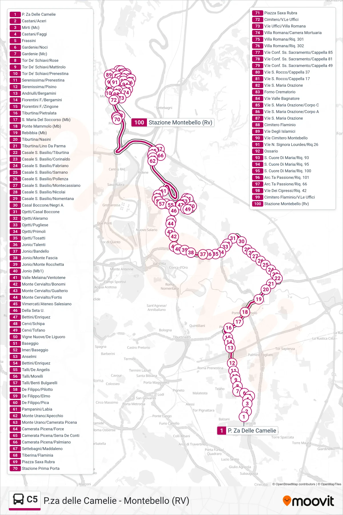 C5 bus Line (Montebello Station (Regional Rail)) route and stops on a map