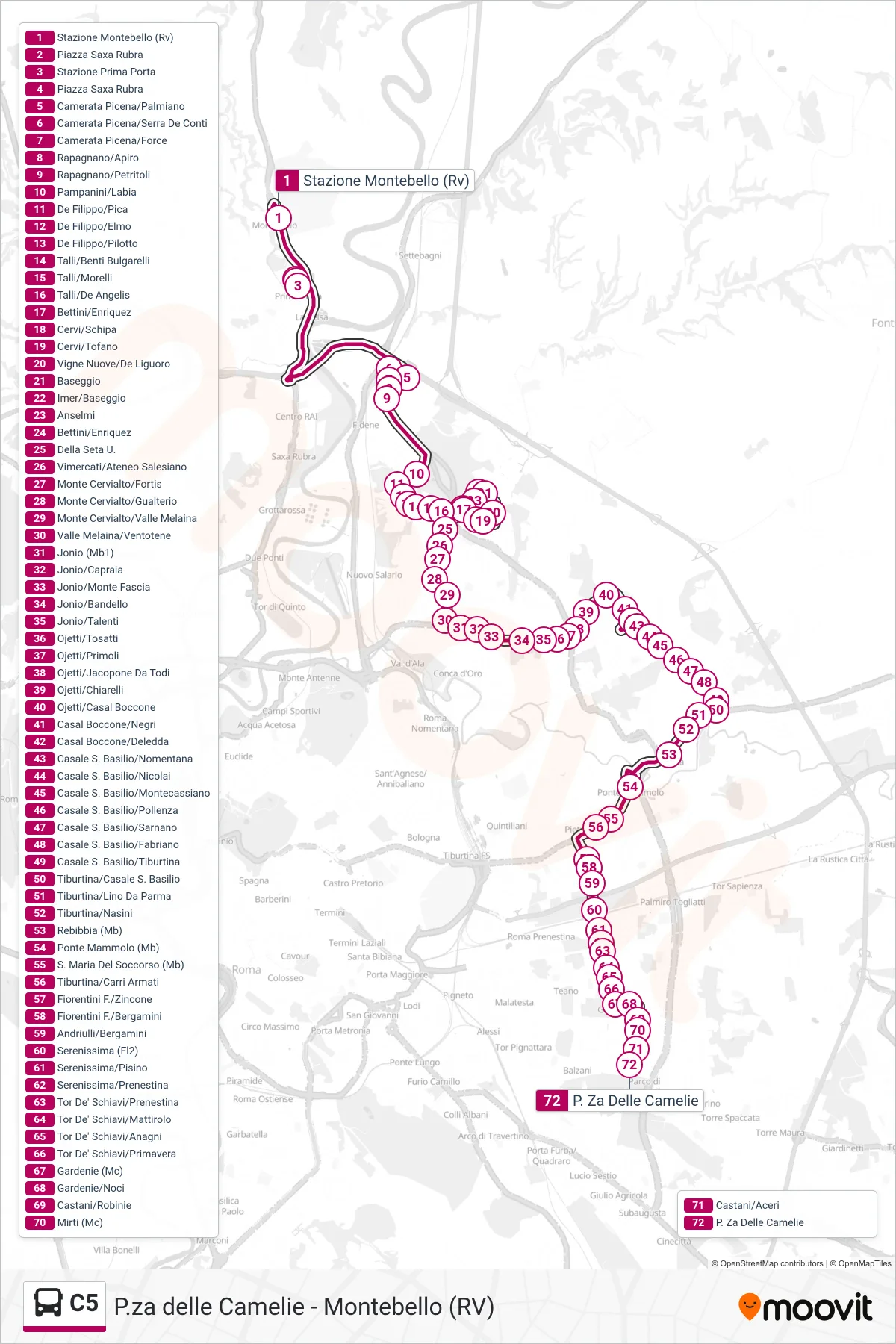 Linea C5 bus (P. Za Delle Camelie) - Percorsi e fermate sulla mappa