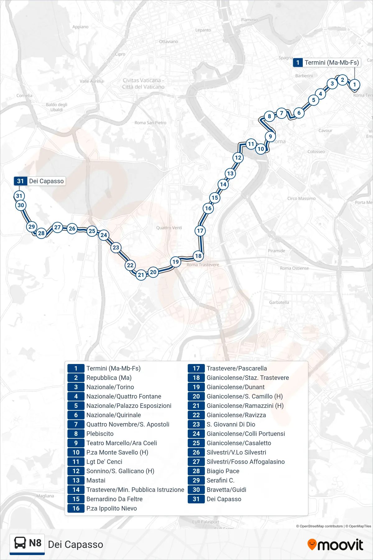 Linea N8 bus (Dei Capasso) - Percorsi e fermate sulla mappa