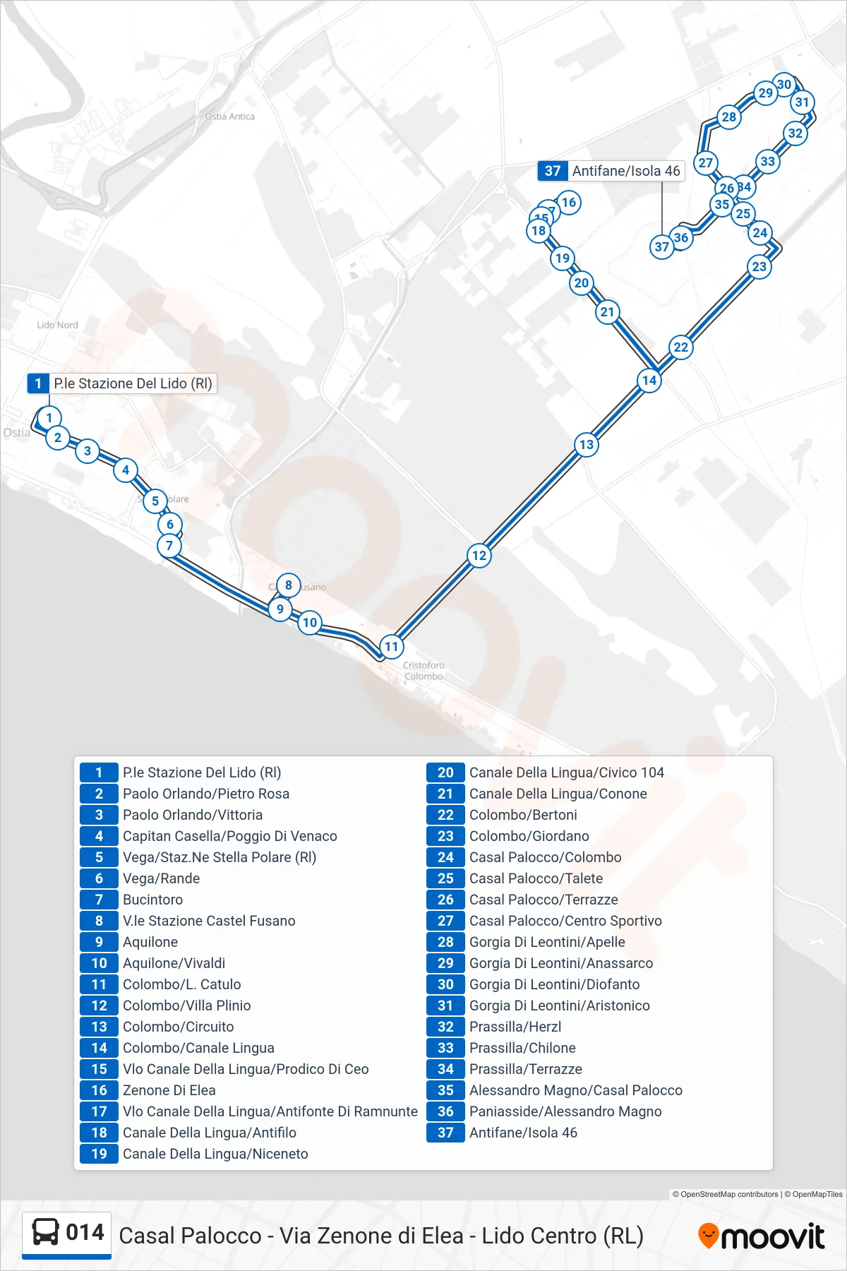 Linea 014 bus (Antifane/Isola 46) - Percorsi e fermate sulla mappa