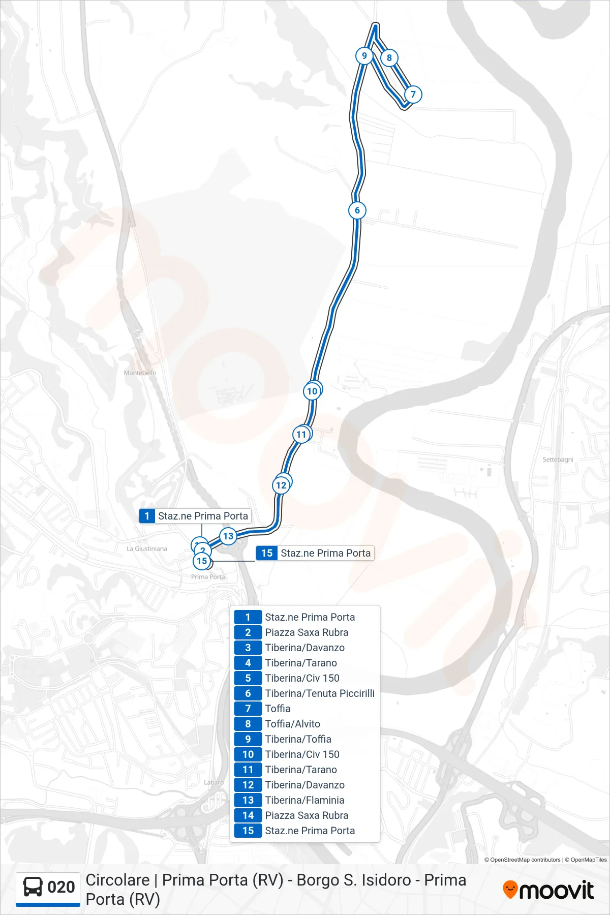 Linea 020 bus (Staz.ne Prima Porta) - Percorsi e fermate sulla mappa