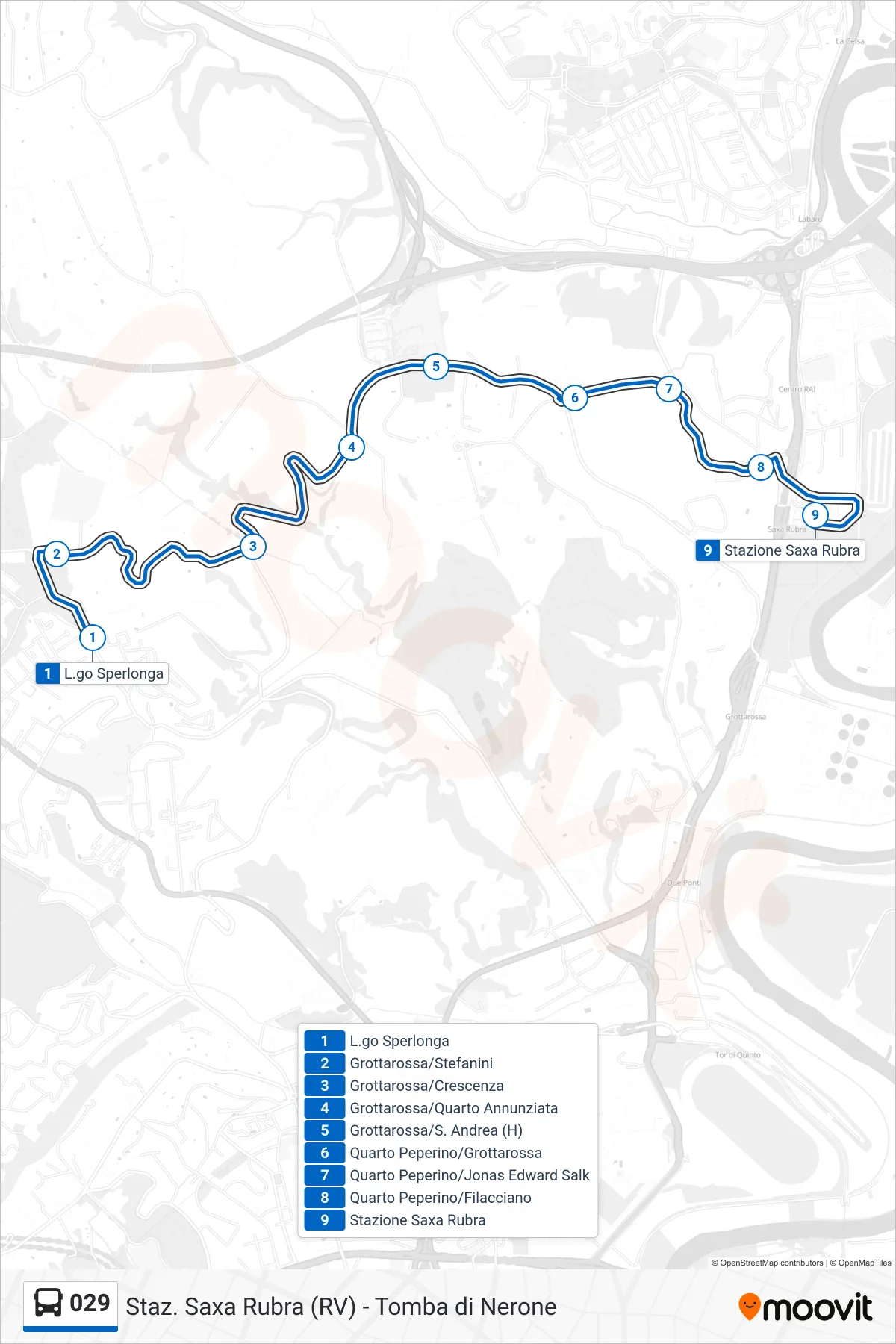 Linea 029 bus (Stazione Saxa Rubra) - Percorsi e fermate sulla mappa