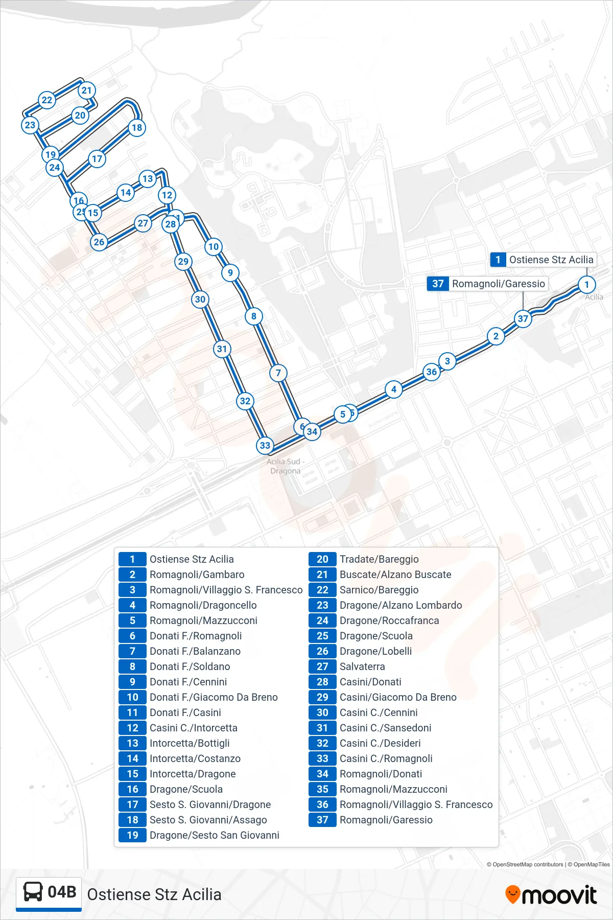 Linea 04B bus (Ostiense Stz Acilia) - Percorsi e fermate sulla mappa