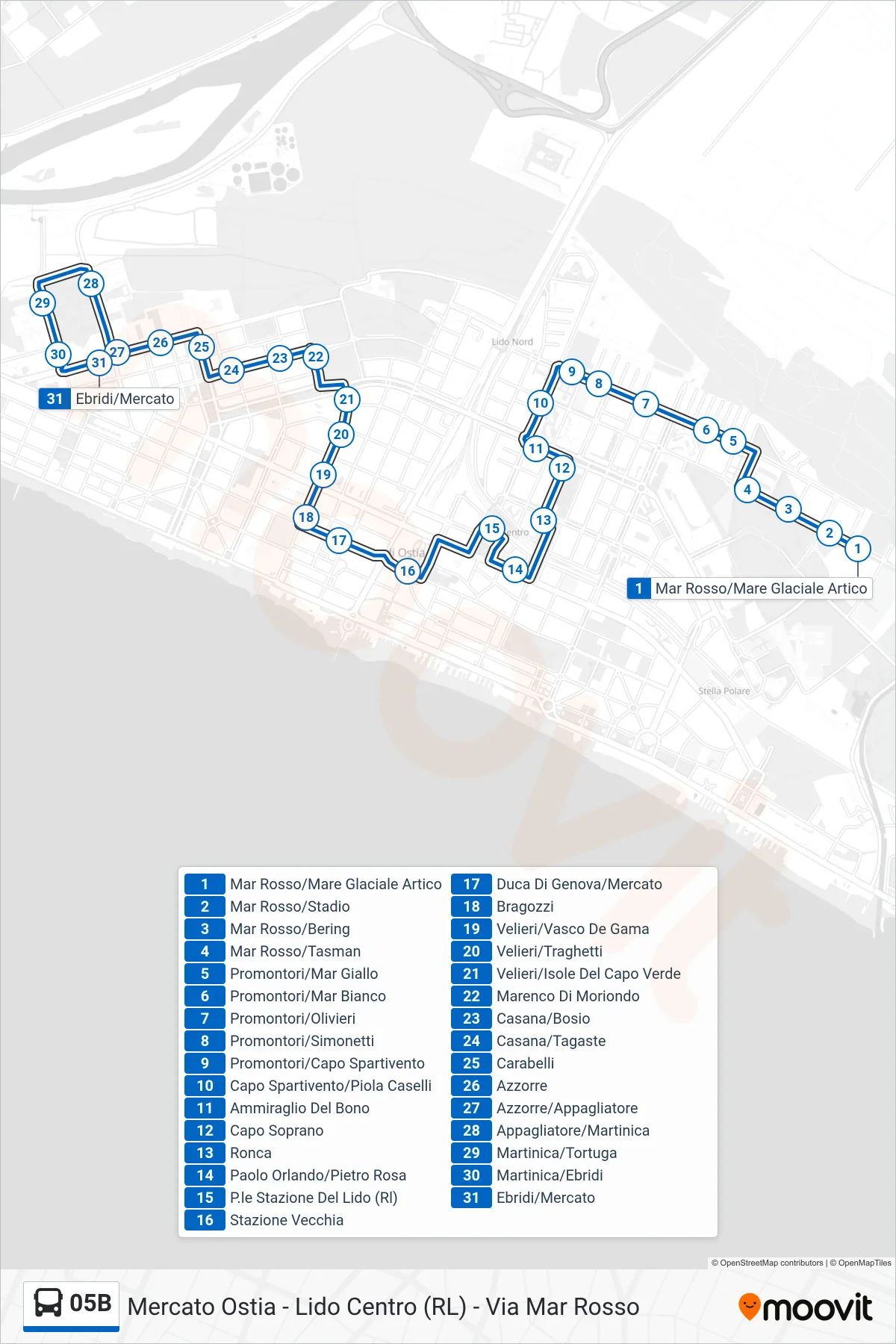 Linea 05B bus (Ebridi/Mercato) - Percorsi e fermate sulla mappa