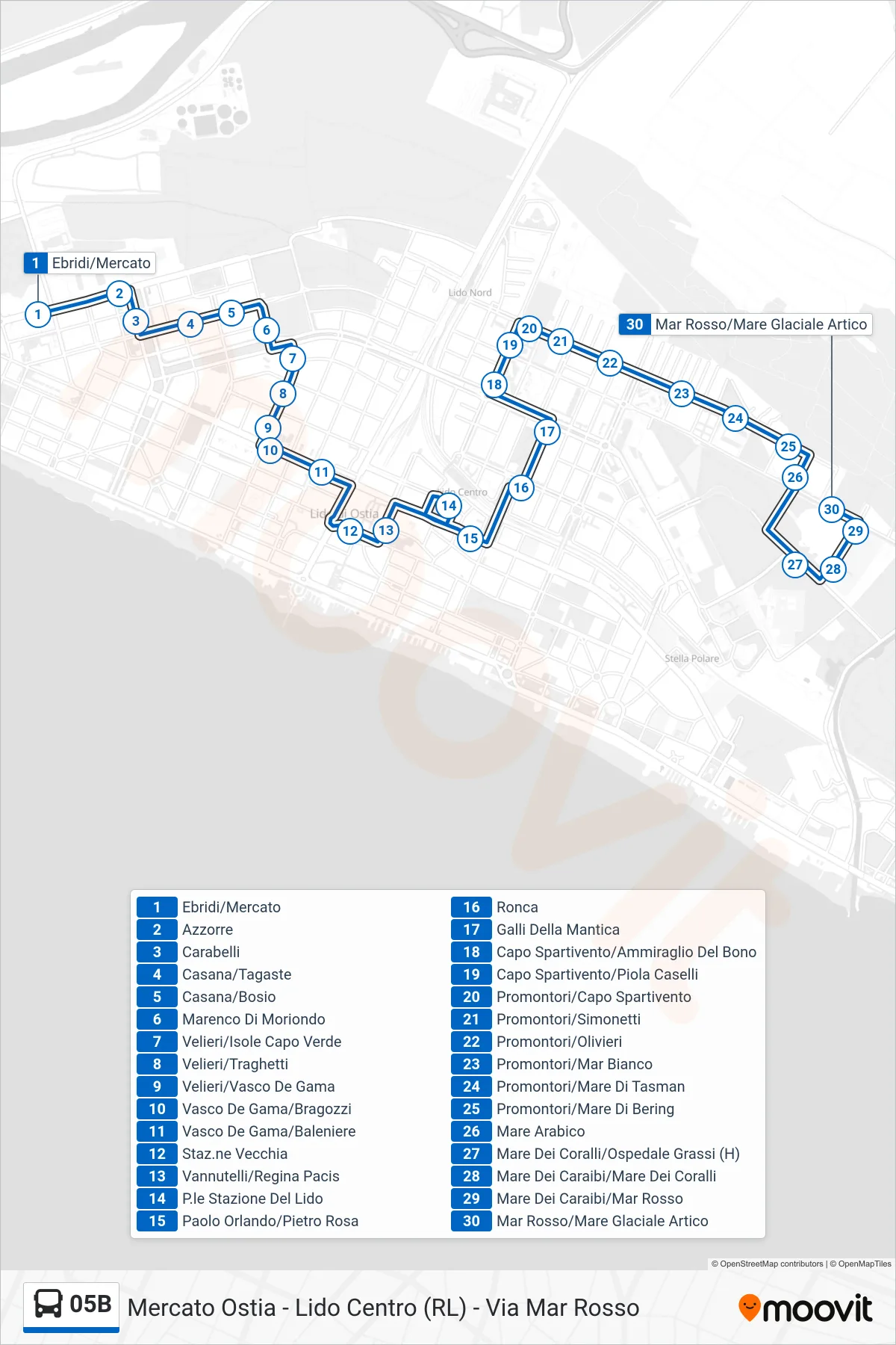 Linea 05B bus (Mar Rosso/Mare Glaciale Artico) - Percorsi e fermate sulla mappa