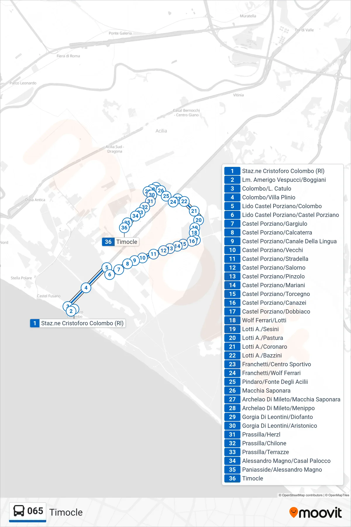 Linea 065 bus (Timocle) - Percorsi e fermate sulla mappa