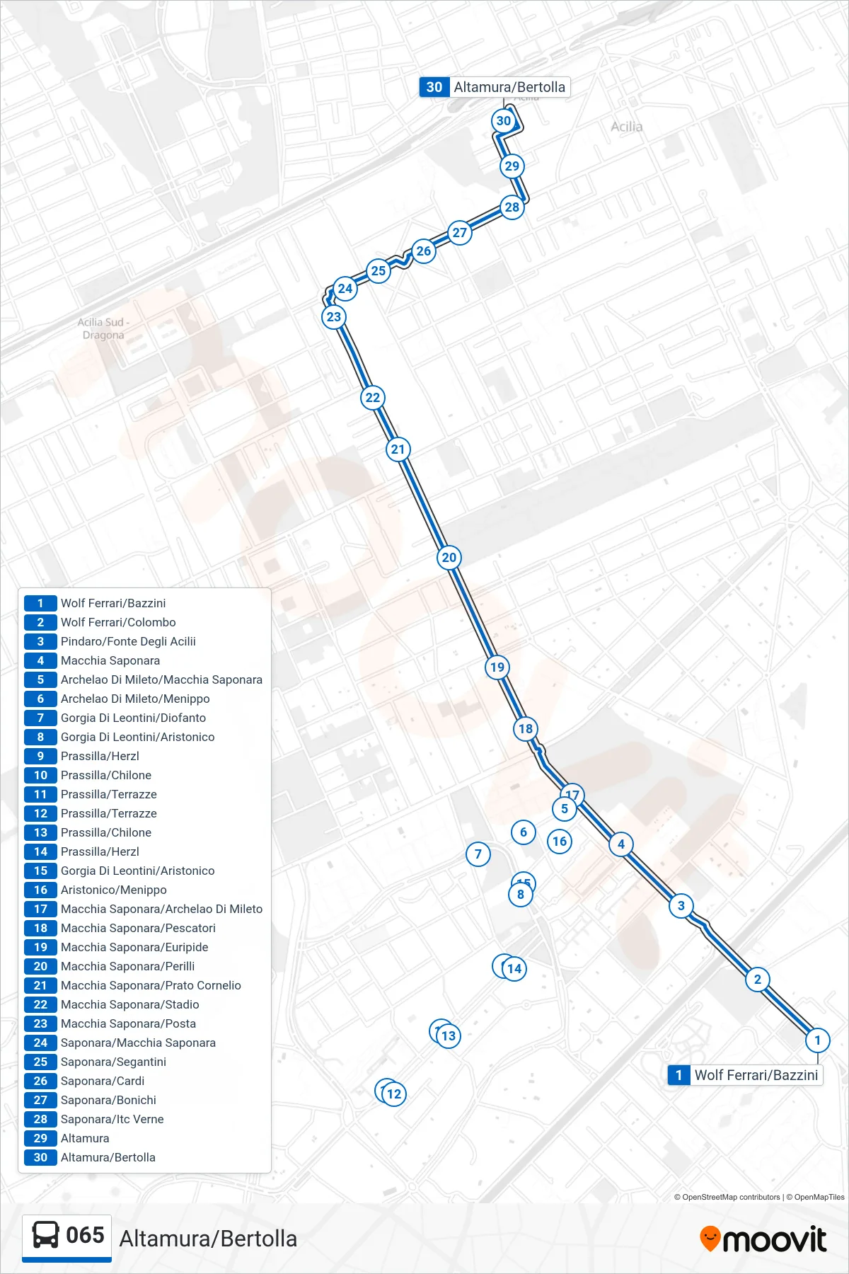 Linea 065 bus (Altamura/Bertolla) - Percorsi e fermate sulla mappa