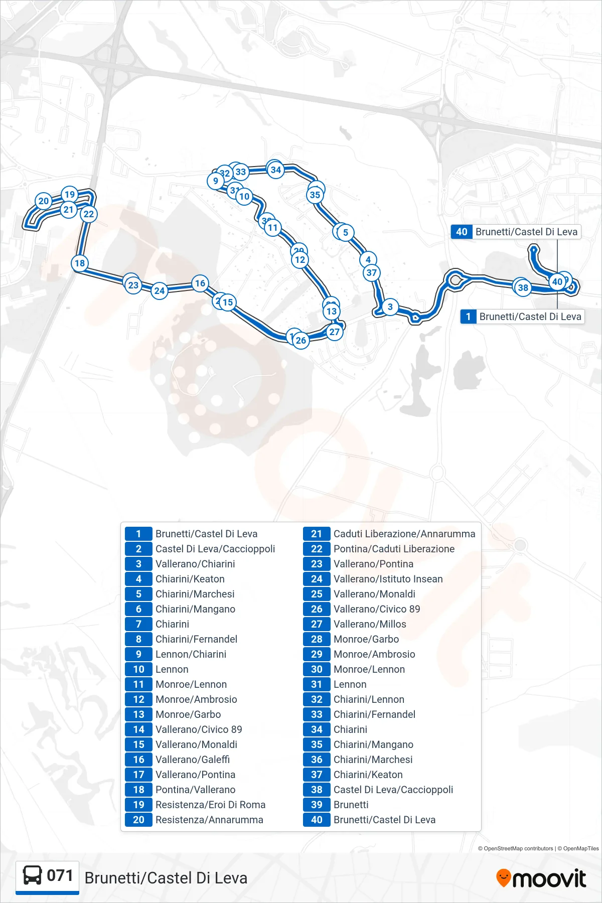 Linea 071 bus (Brunetti/Castel Di Leva) - Percorsi e fermate sulla mappa