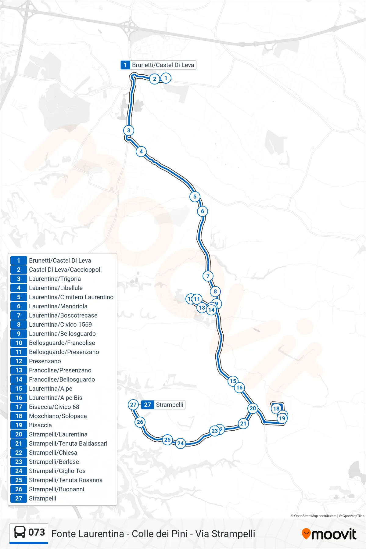 Linea 073 bus (Strampelli) - Percorsi e fermate sulla mappa