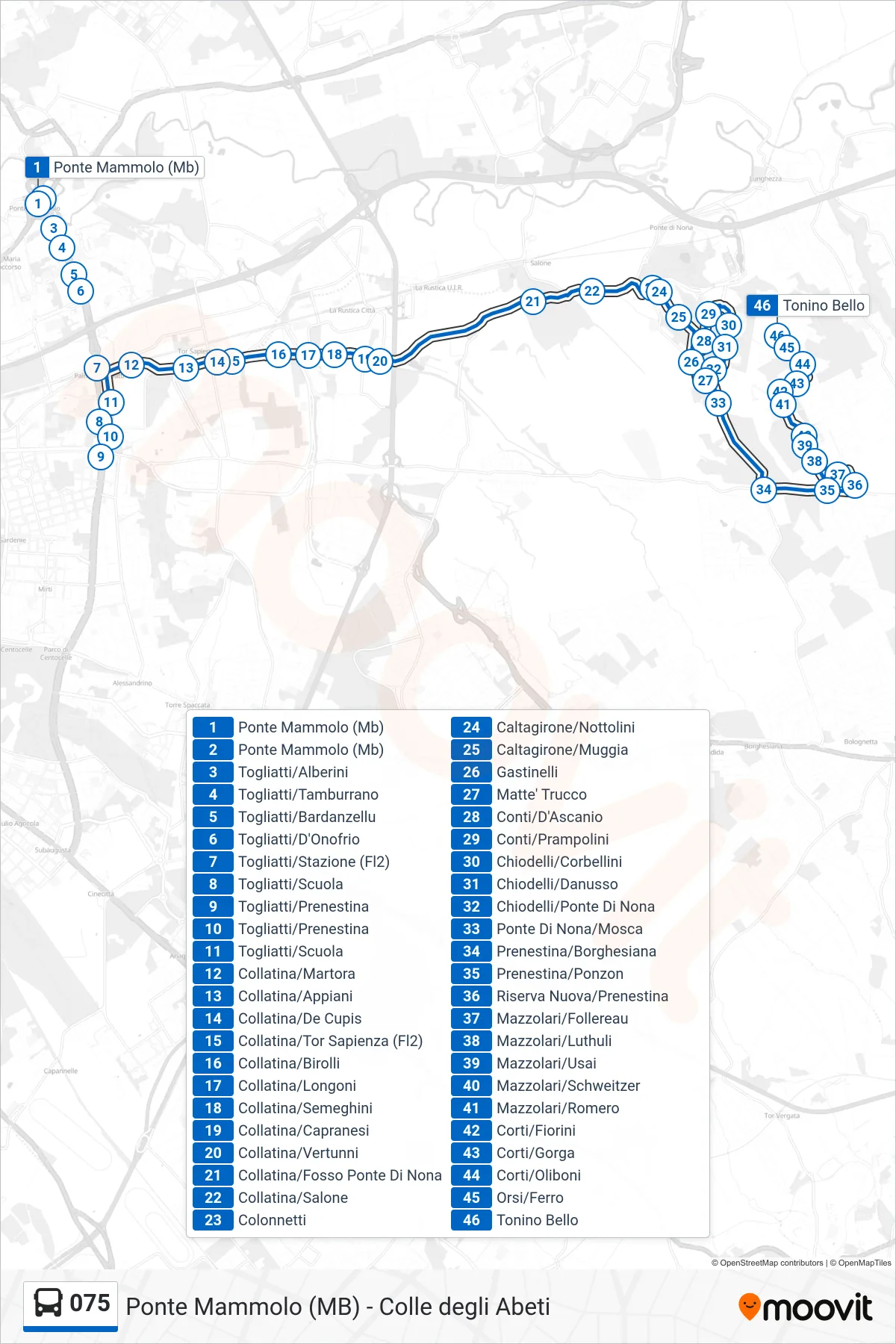 Linea 075 bus (Tonino Bello) - Percorsi e fermate sulla mappa