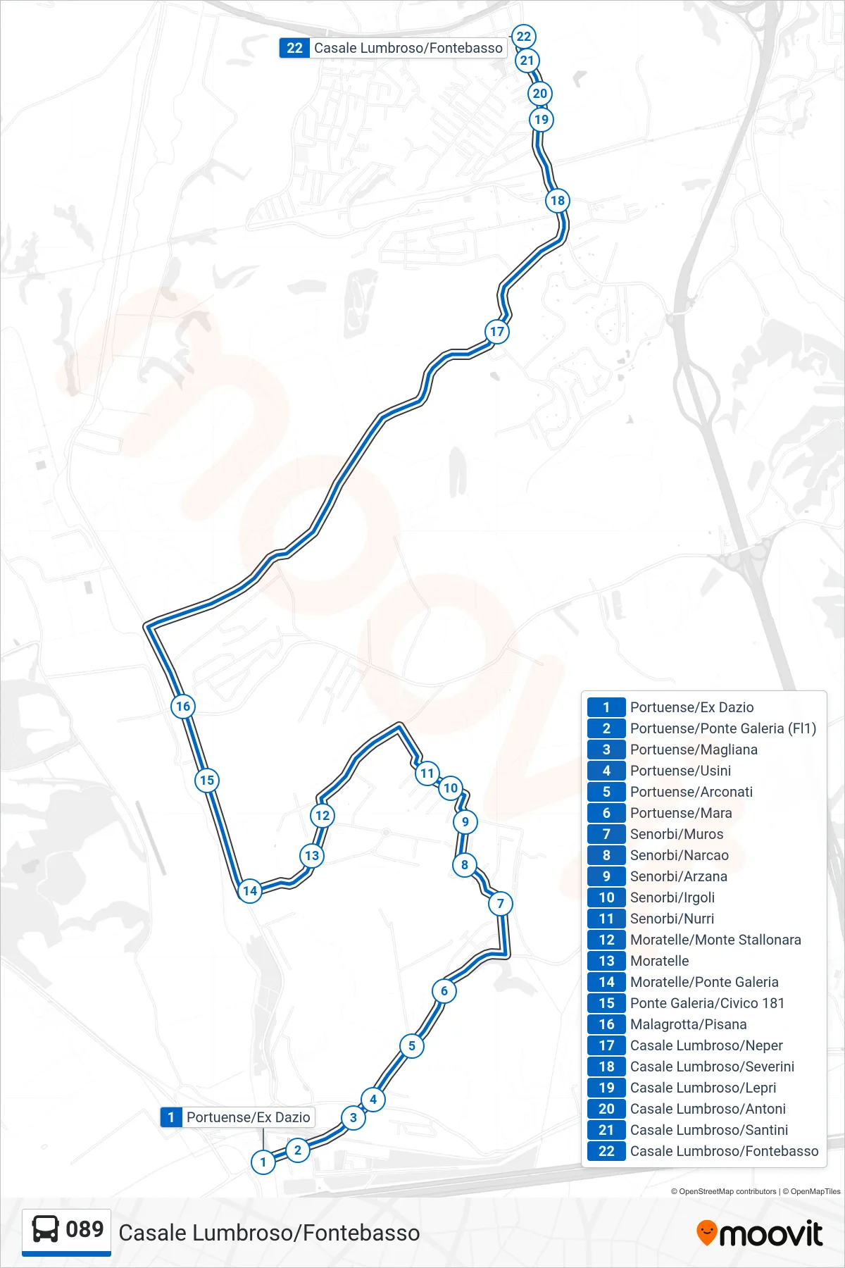 Linea 089 bus (Casale Lumbroso/Fontebasso) - Percorsi e fermate sulla mappa
