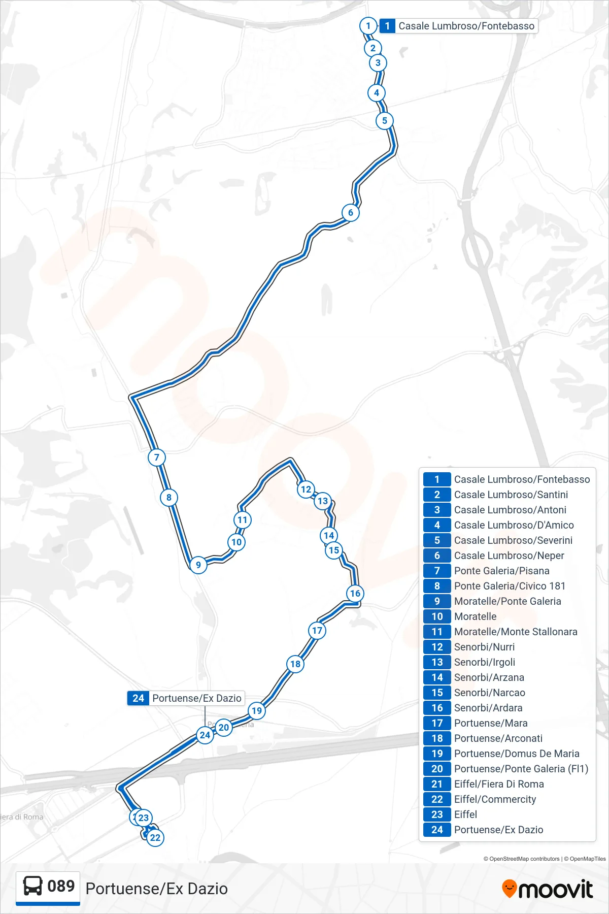 Linea 089 bus (Portuense/Ex Dazio) - Percorsi e fermate sulla mappa