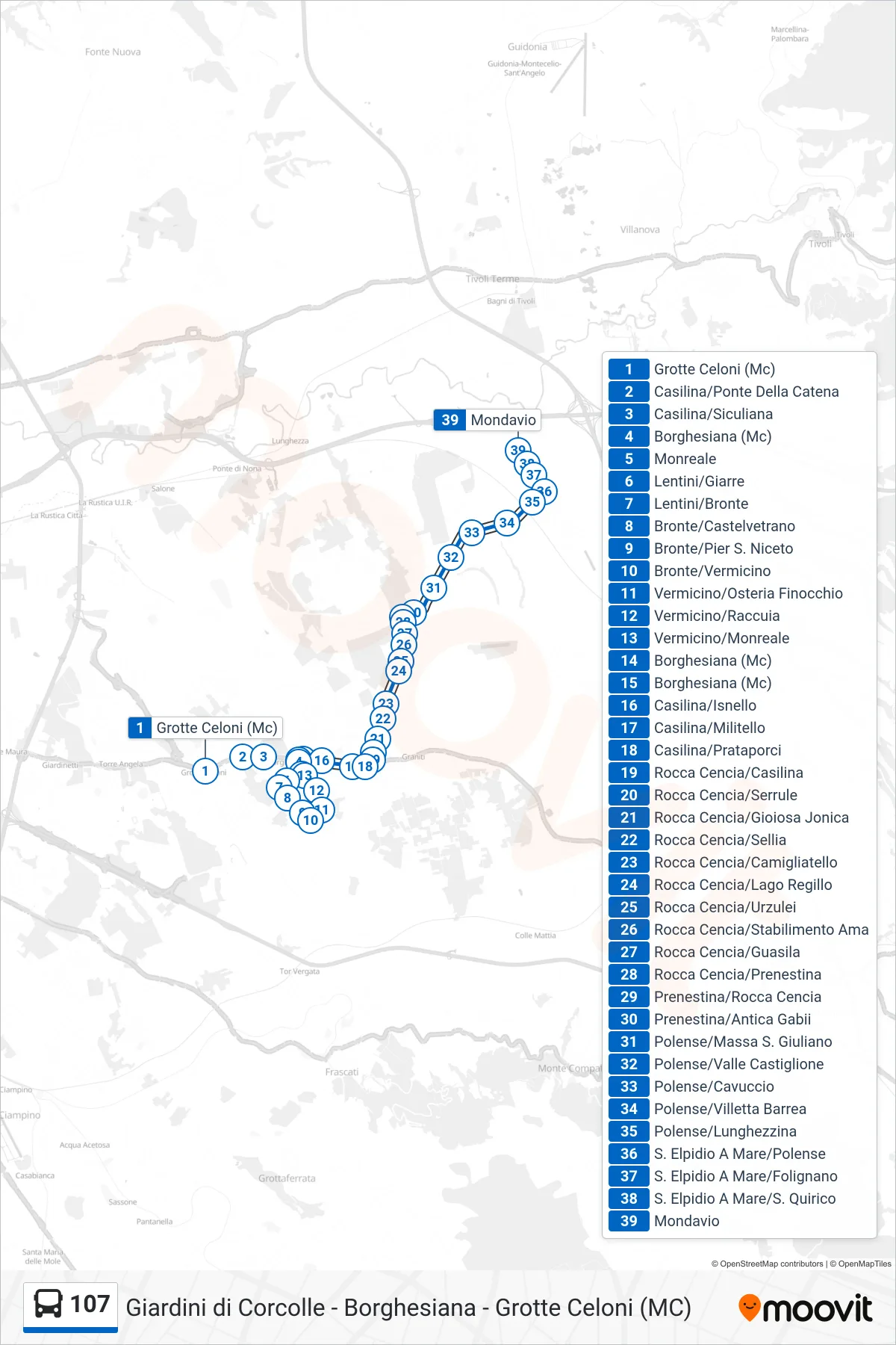 Linea 107 bus (Mondavio) - Percorsi e fermate sulla mappa
