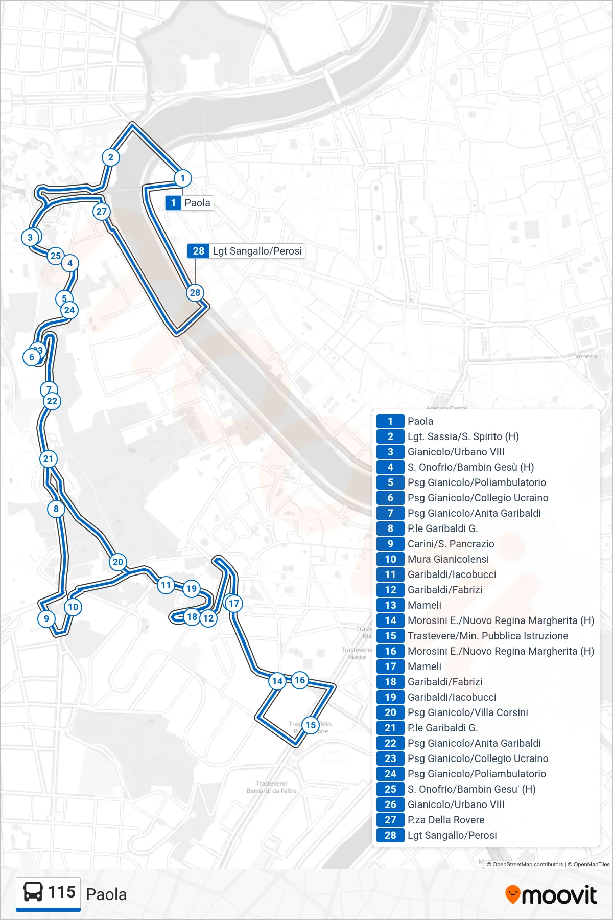 Linea 115 bus (Paola) - Percorsi e fermate sulla mappa