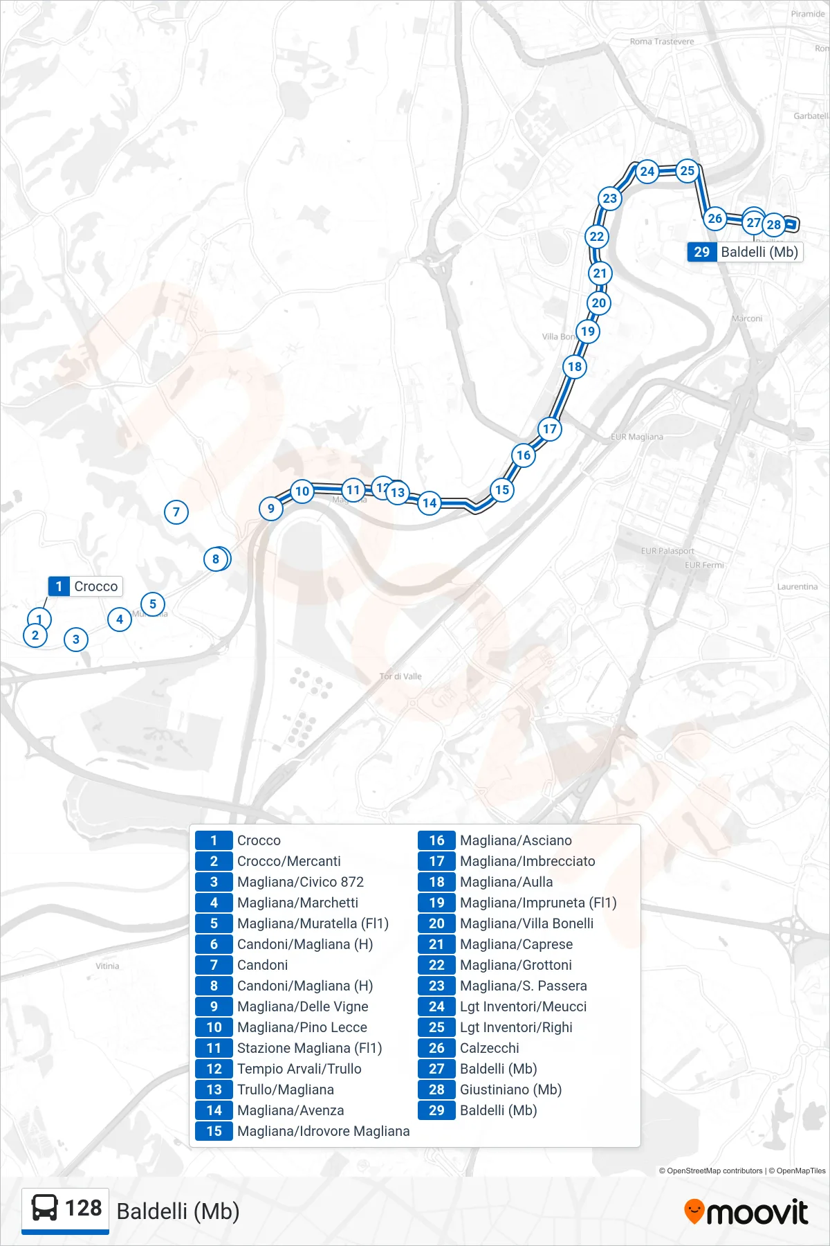 Linea 128 bus (Baldelli (Mb)) - Percorsi e fermate sulla mappa