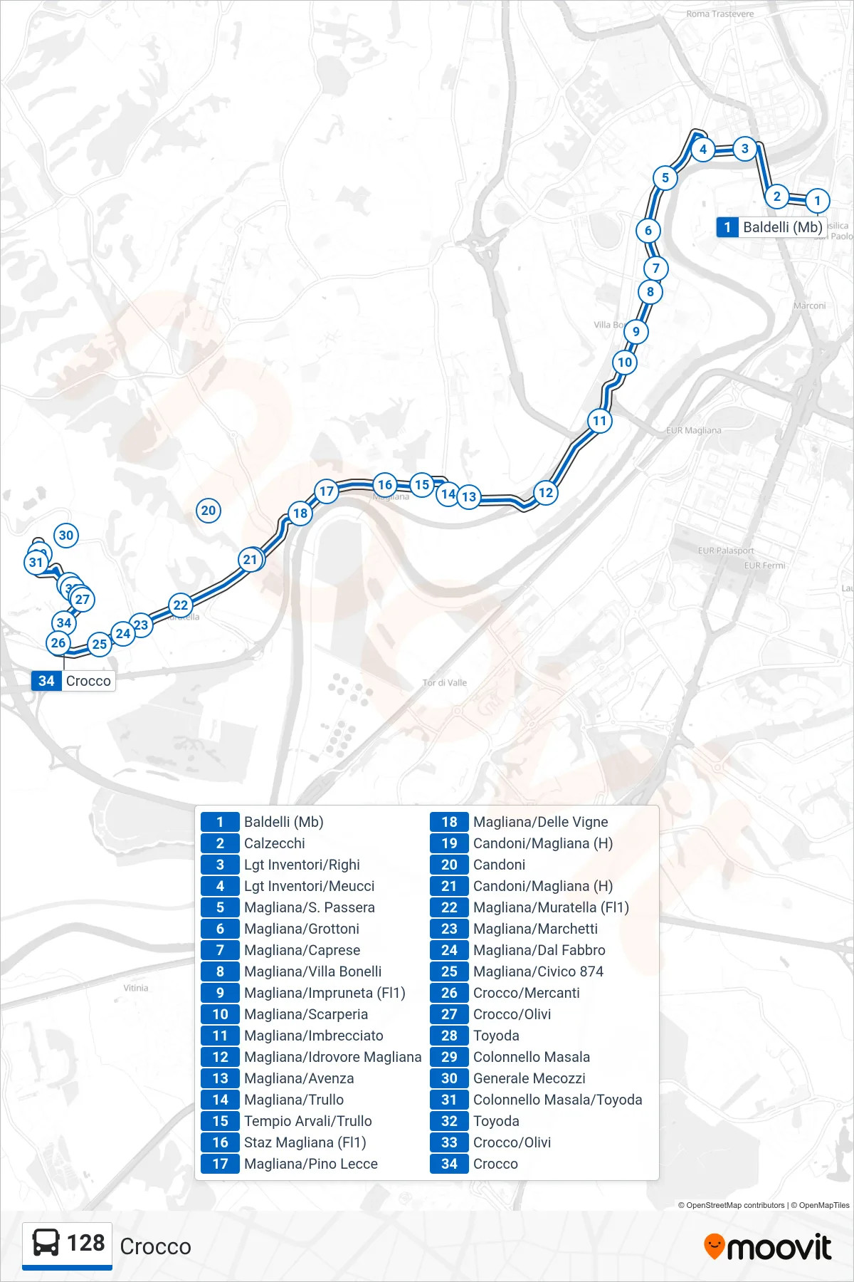 Linea 128 bus (Crocco) - Percorsi e fermate sulla mappa