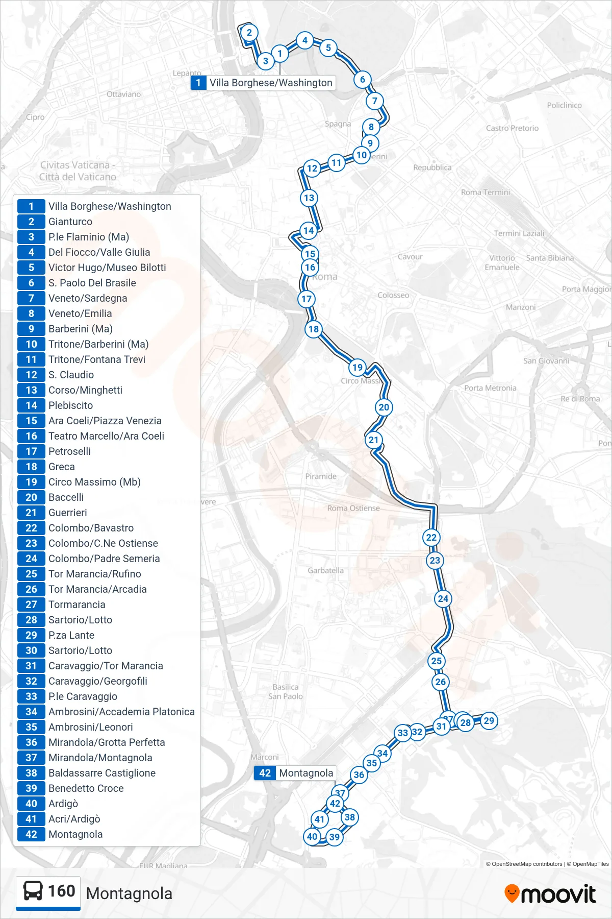 Linea 160  bus (Montagnola) - Percorsi e fermate sulla mappa