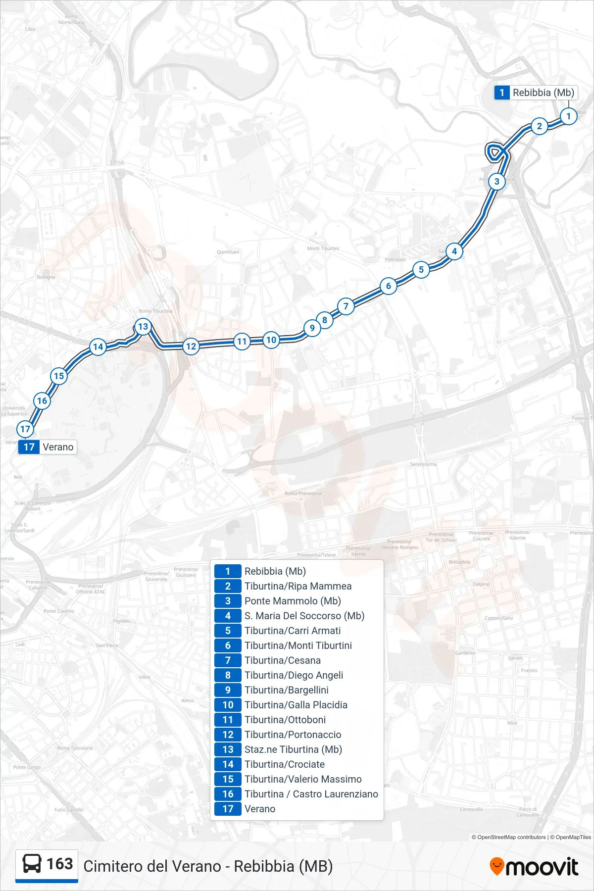 Linea 163 bus (Verano) - Percorsi e fermate sulla mappa