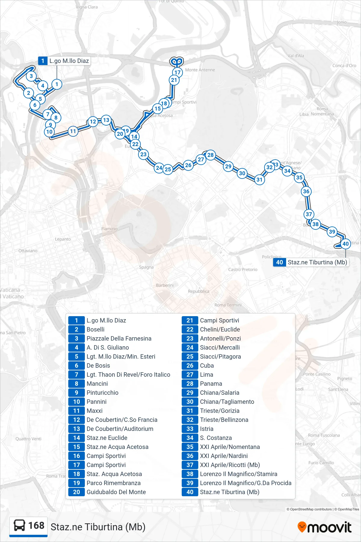 Linea 168 bus (Staz.ne Tiburtina (Mb)) - Percorsi e fermate sulla mappa