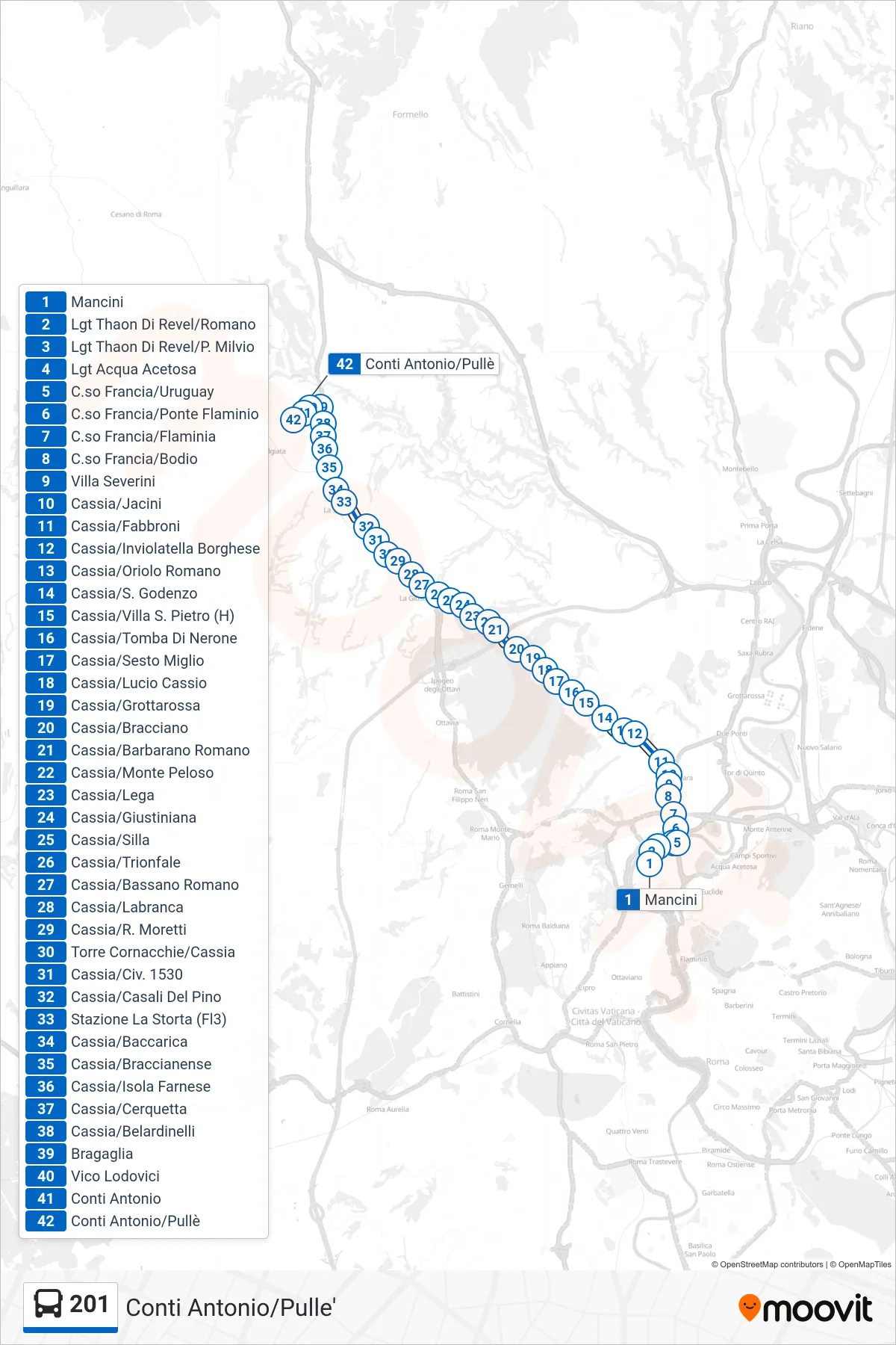 Linea 201 bus (Conti Antonio/Pulle') - Percorsi e fermate sulla mappa