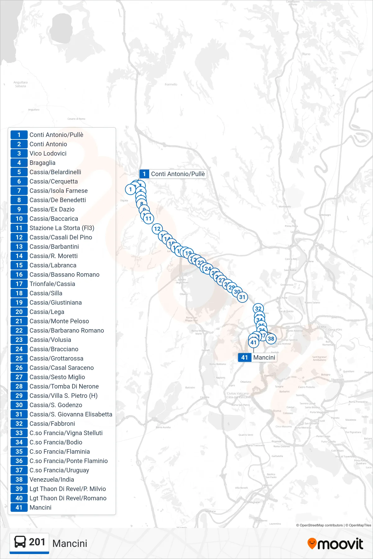 Linea 201 bus (Mancini) - Percorsi e fermate sulla mappa