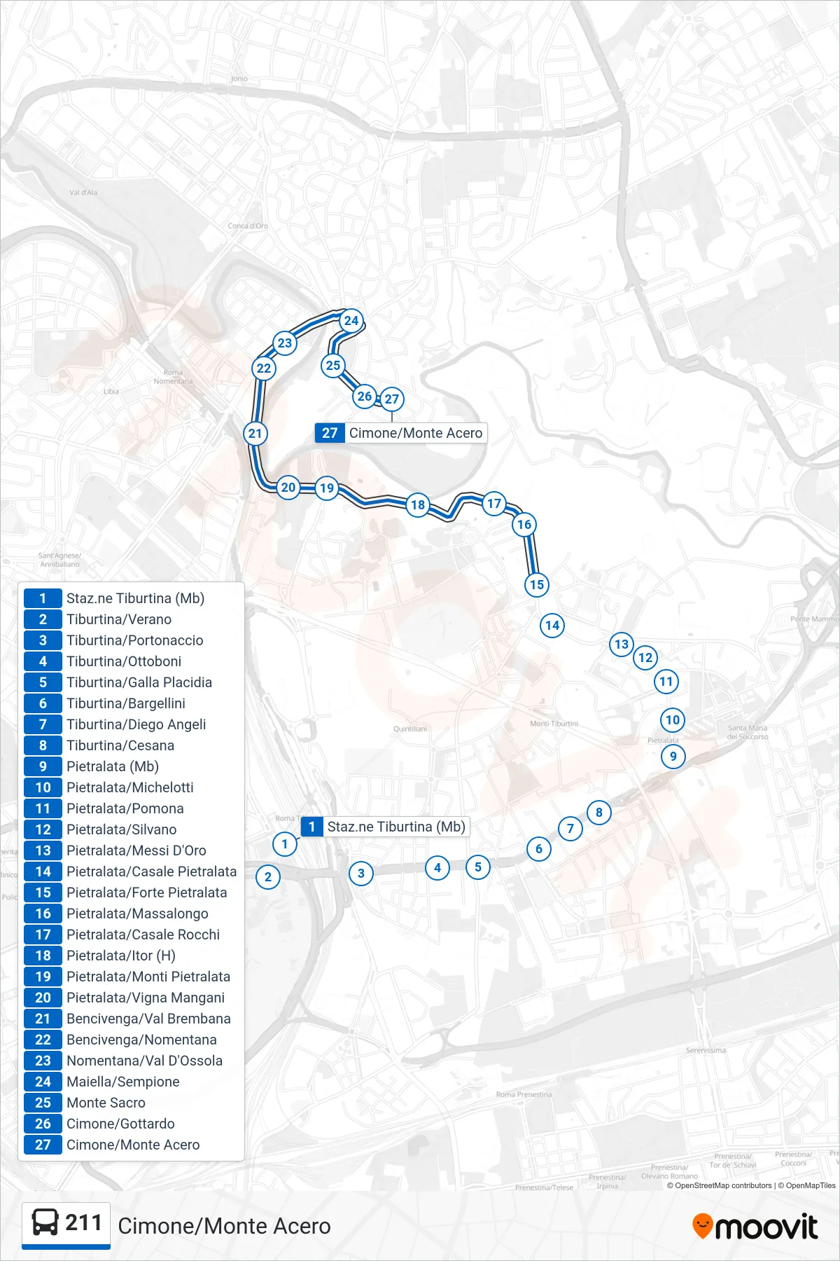 Linea 211 bus (Cimone/Monte Acero) - Percorsi e fermate sulla mappa