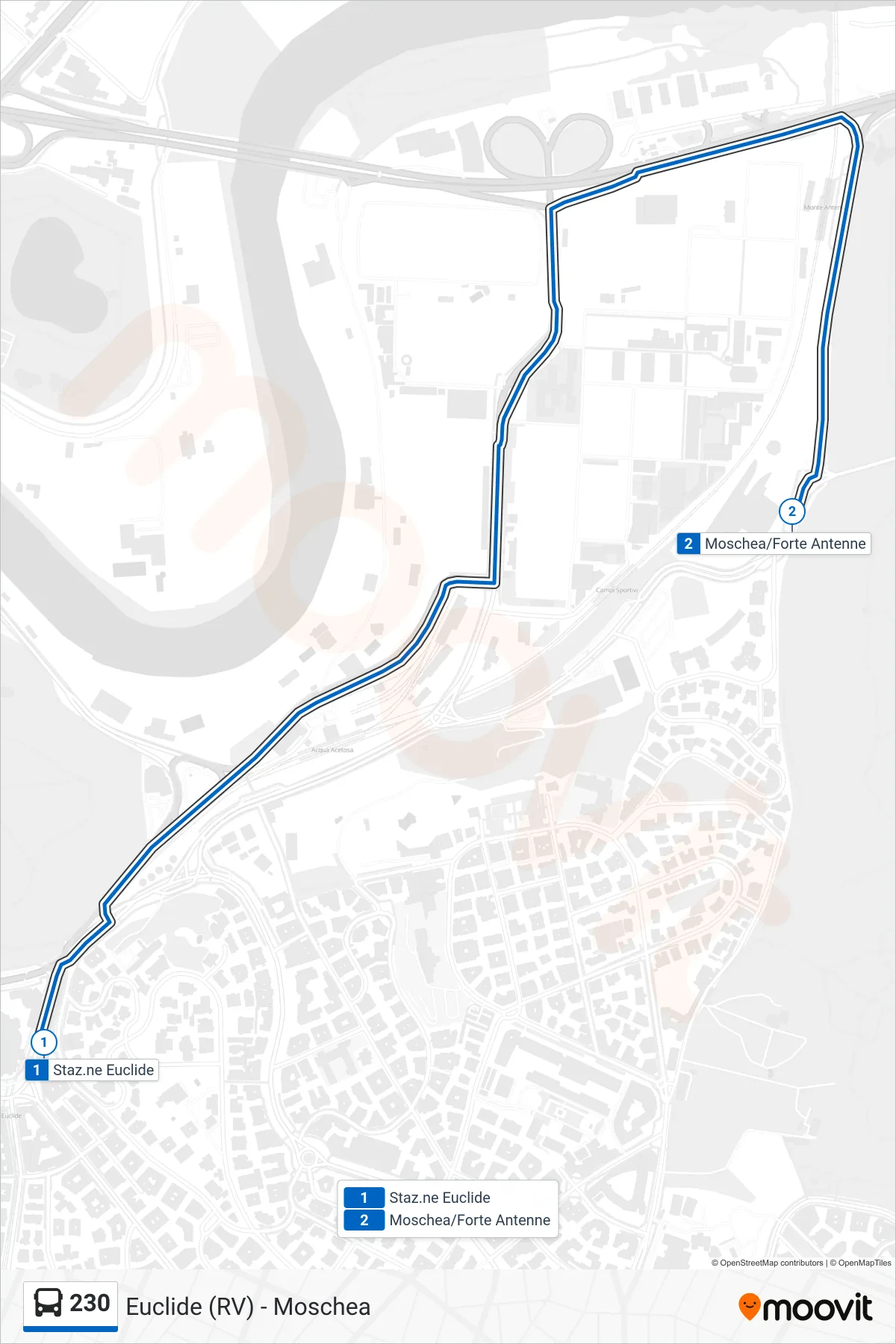 Linea 230 bus (Moschea/Forte Antenne) - Percorsi e fermate sulla mappa