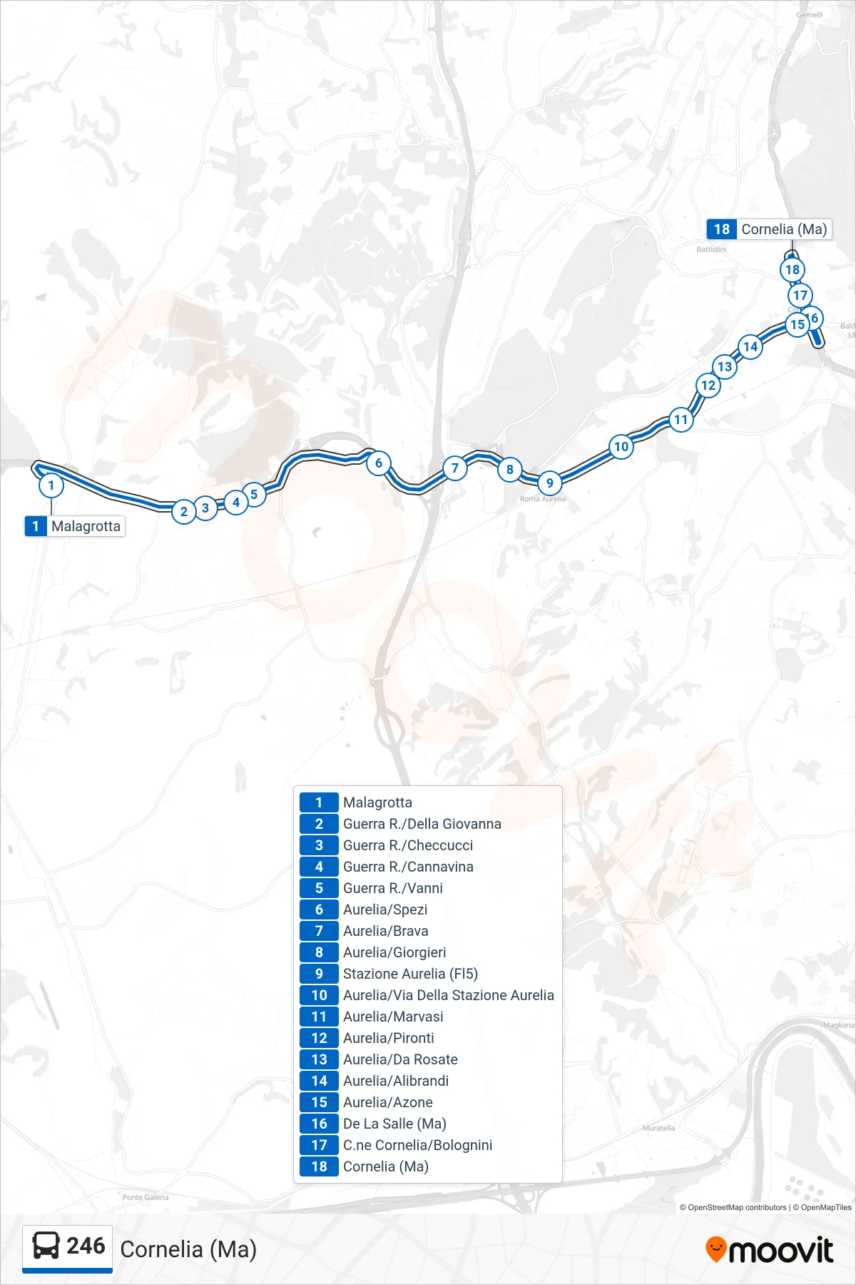 Linea 246 bus (Cornelia (Ma)) - Percorsi e fermate sulla mappa