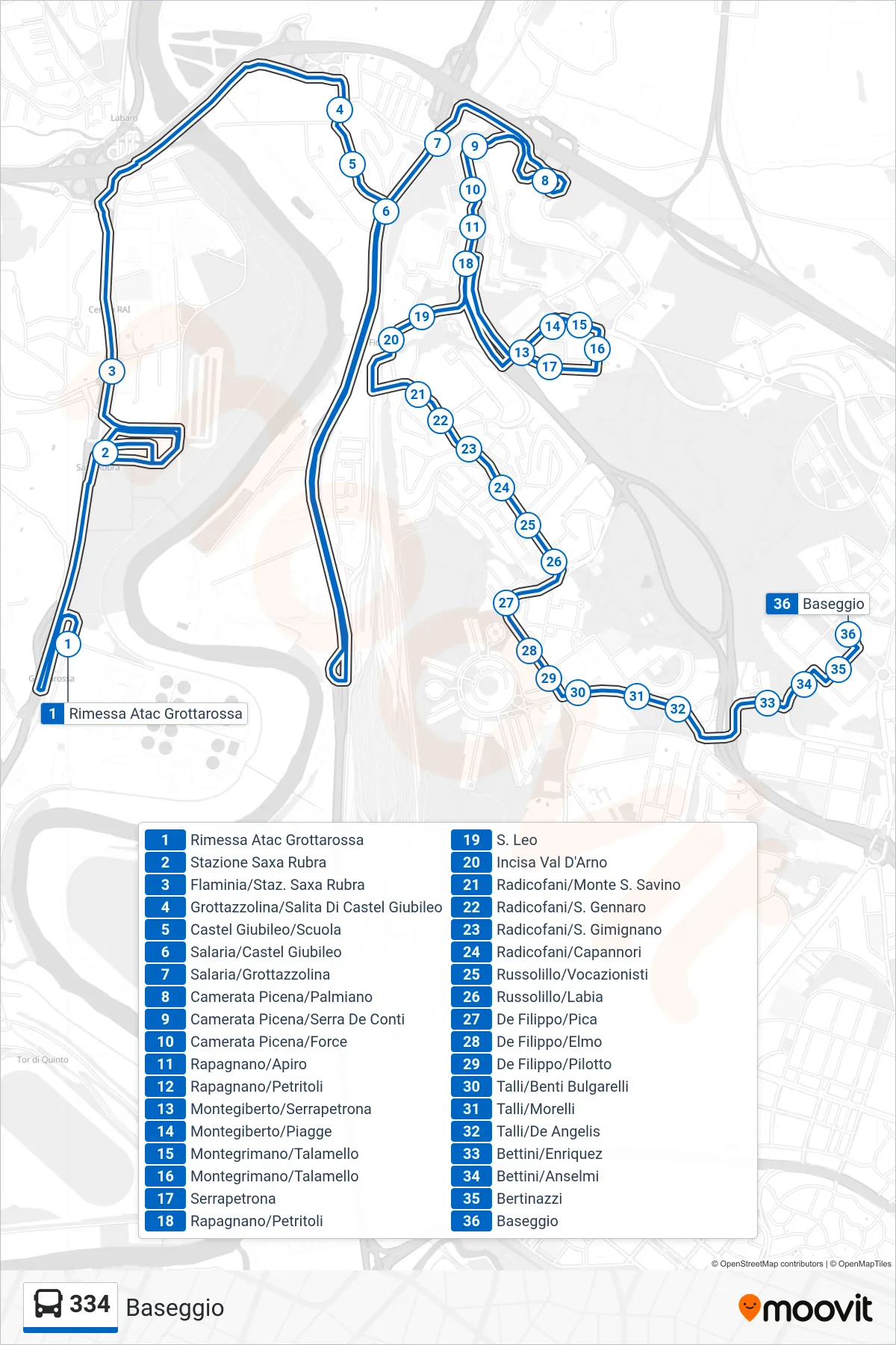 Linea 334  bus (Baseggio) - Percorsi e fermate sulla mappa