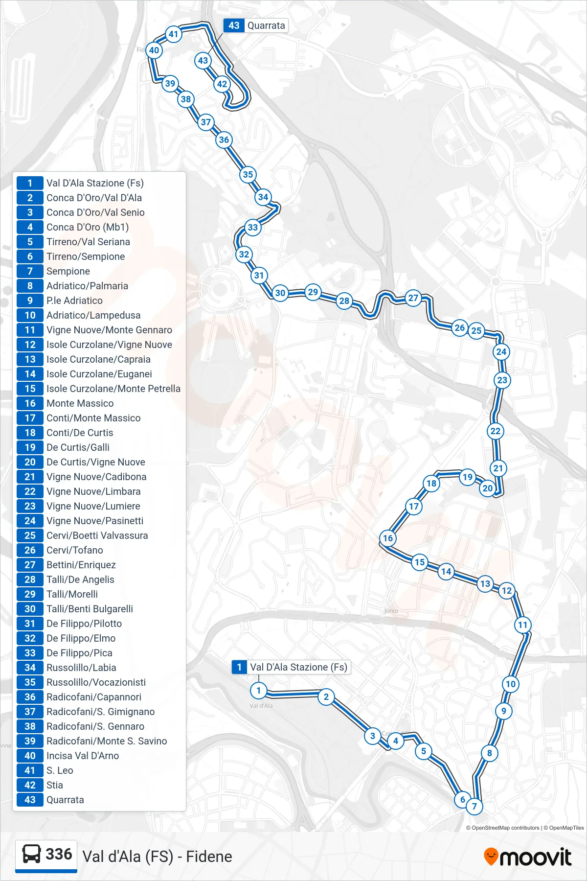 Linea 336  bus (Quarrata) - Percorsi e fermate sulla mappa