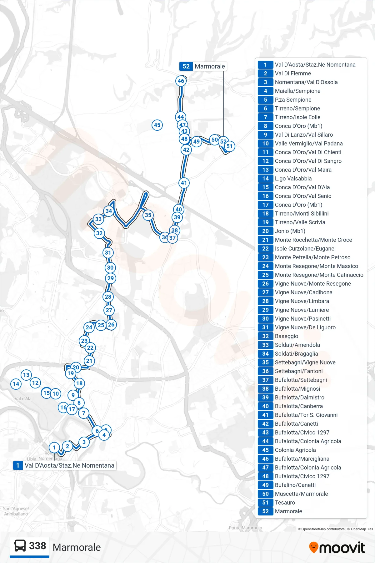 Linea 338 bus (Marmorale) - Percorsi e fermate sulla mappa