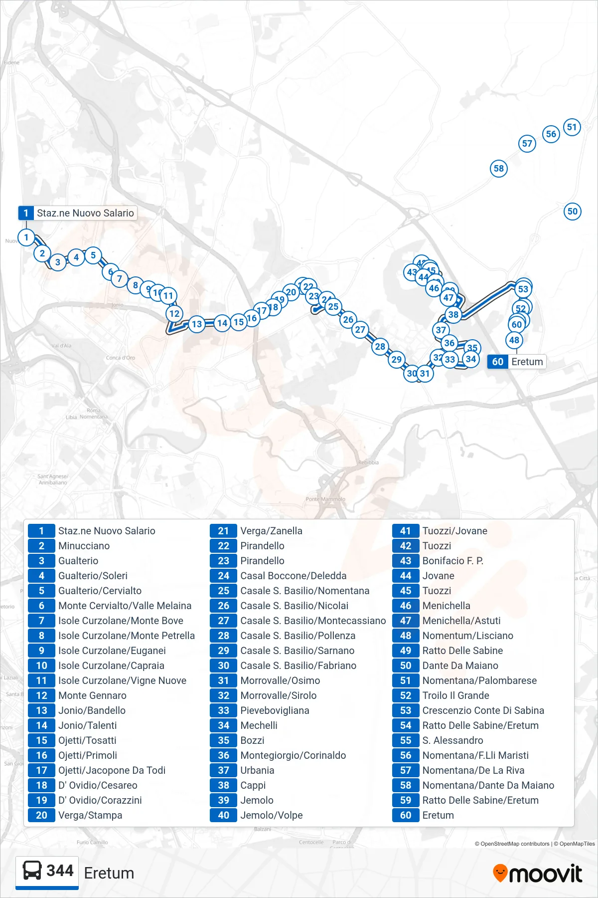 Linea 344 bus (Eretum) - Percorsi e fermate sulla mappa