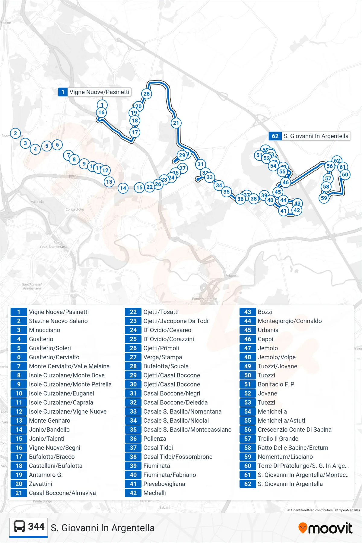 Linea 344 bus (S. Giovanni In Argentella) - Percorsi e fermate sulla mappa
