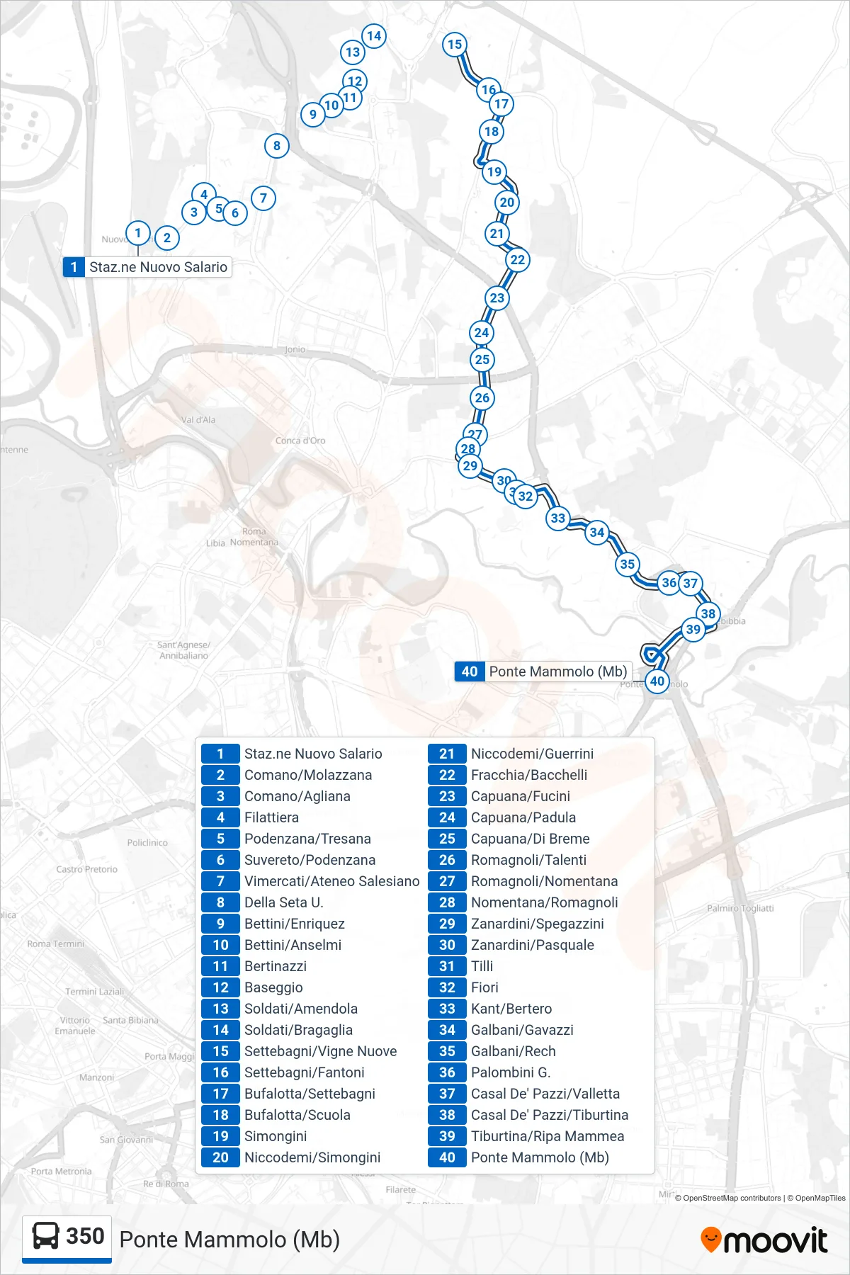 Linea 350 bus (Ponte Mammolo (Mb)) - Percorsi e fermate sulla mappa