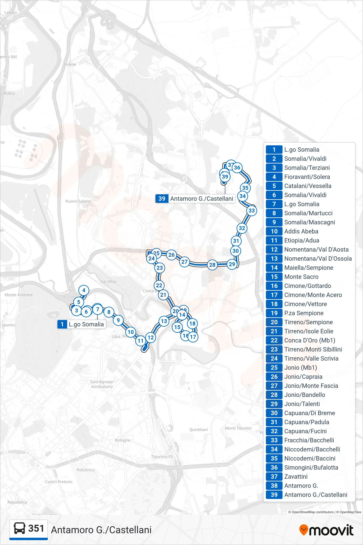 Linea 351 bus (Antamoro G./Castellani) - Percorsi e fermate sulla mappa