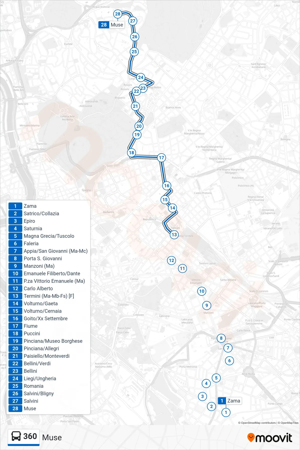 Linea 360 bus (Muse) - Percorsi e fermate sulla mappa