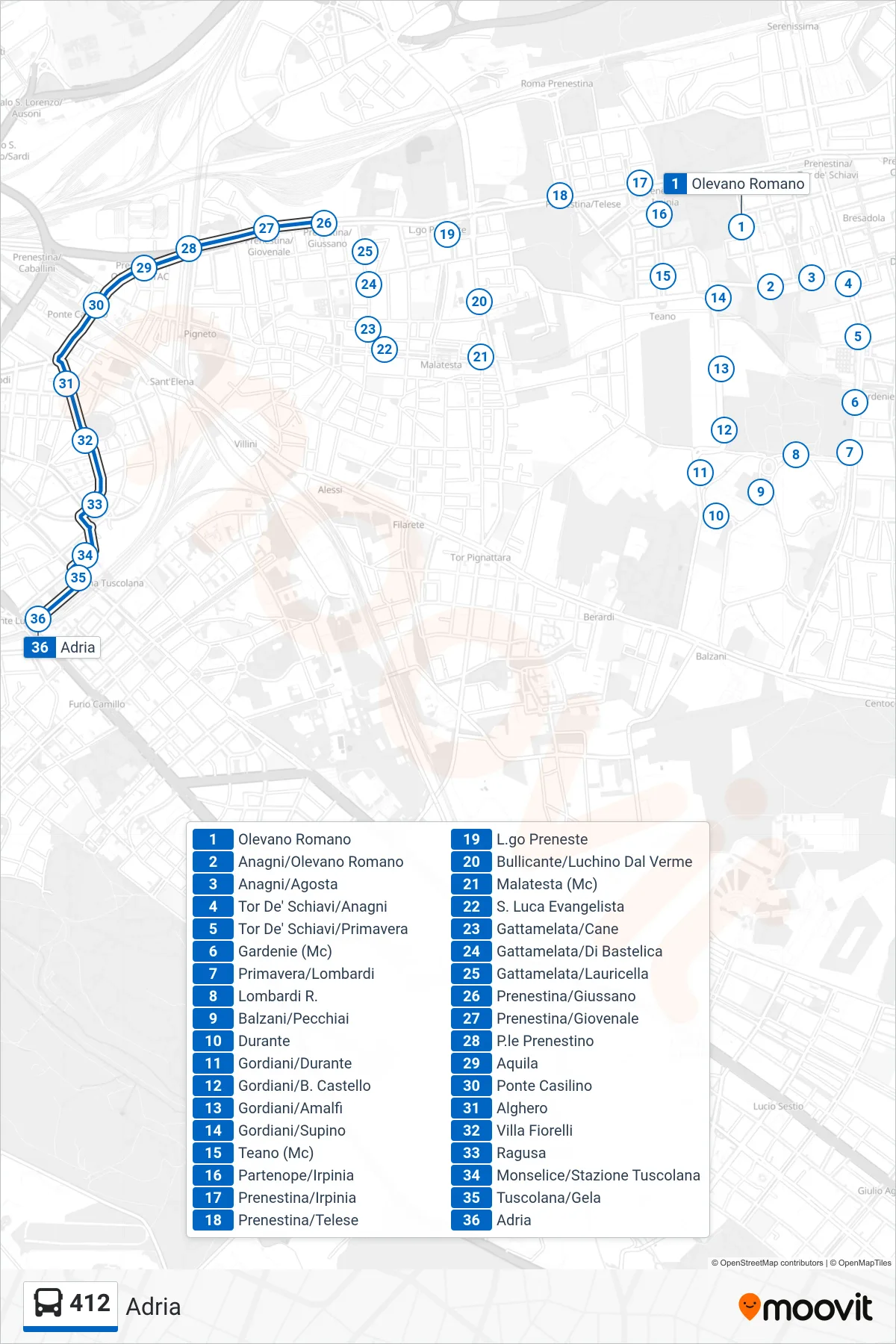 Linea 412 bus (Adria) - Percorsi e fermate sulla mappa