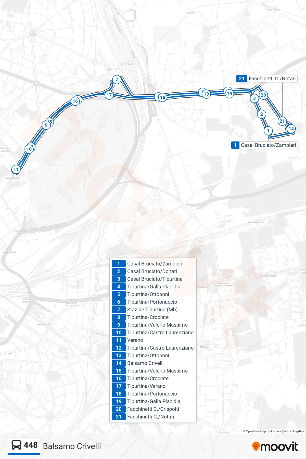 Linea 448  bus (Balsamo Crivelli) - Percorsi e fermate sulla mappa