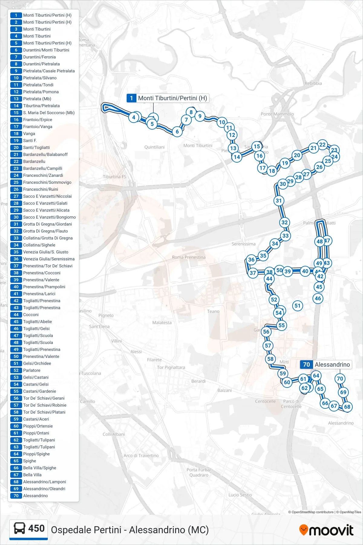 Linea 450 bus (Alessandrino) - Percorsi e fermate sulla mappa